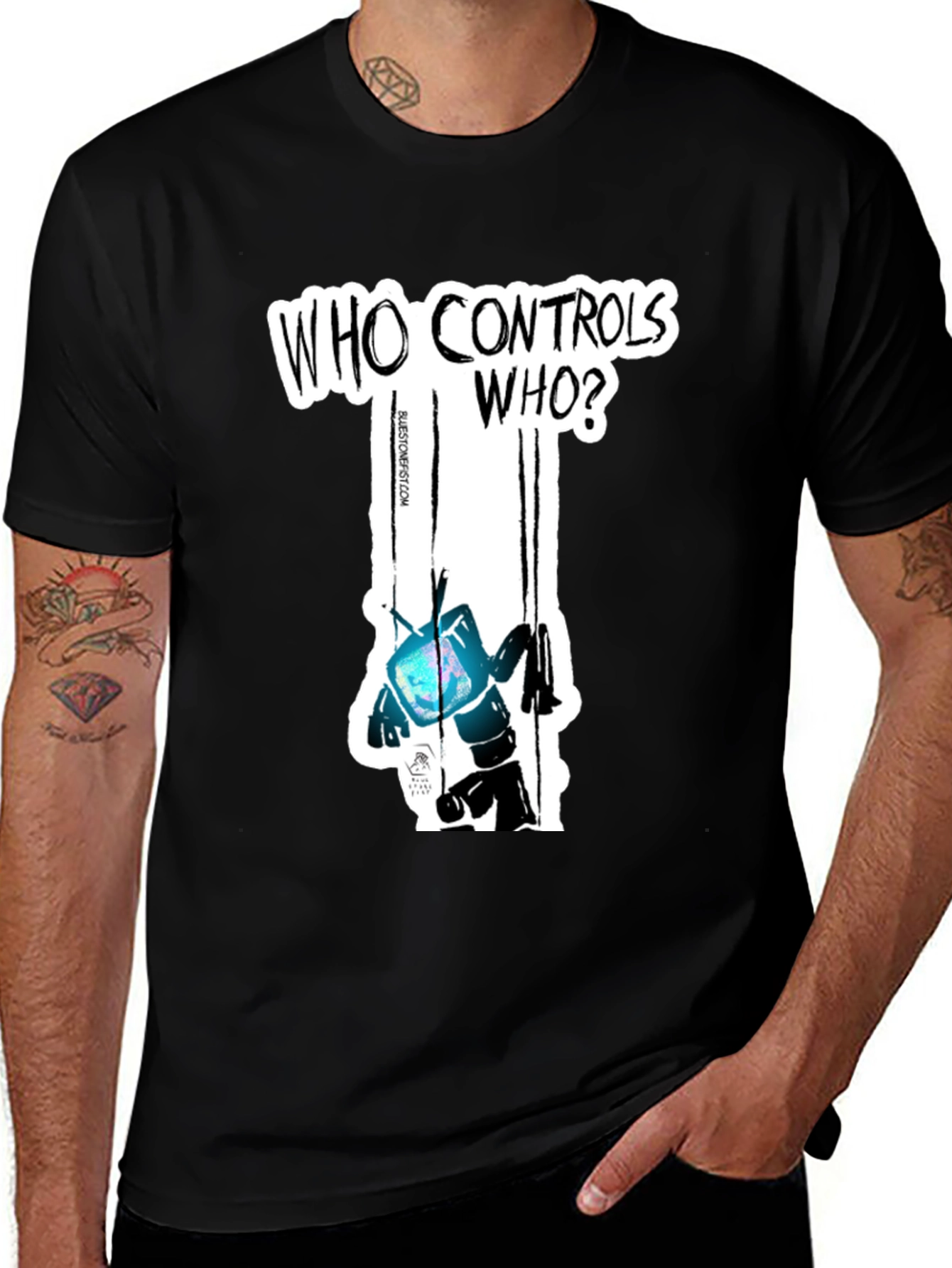 Variant 22 of Who Controls Who? TV Puppet Black T-Shirt