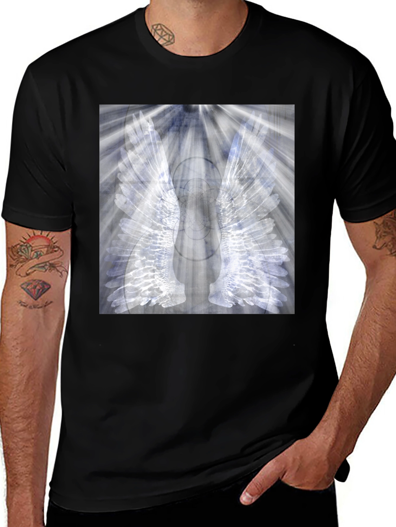 Variant 8 of Wings Graphic Black T-Shirt - Unique Angel Design