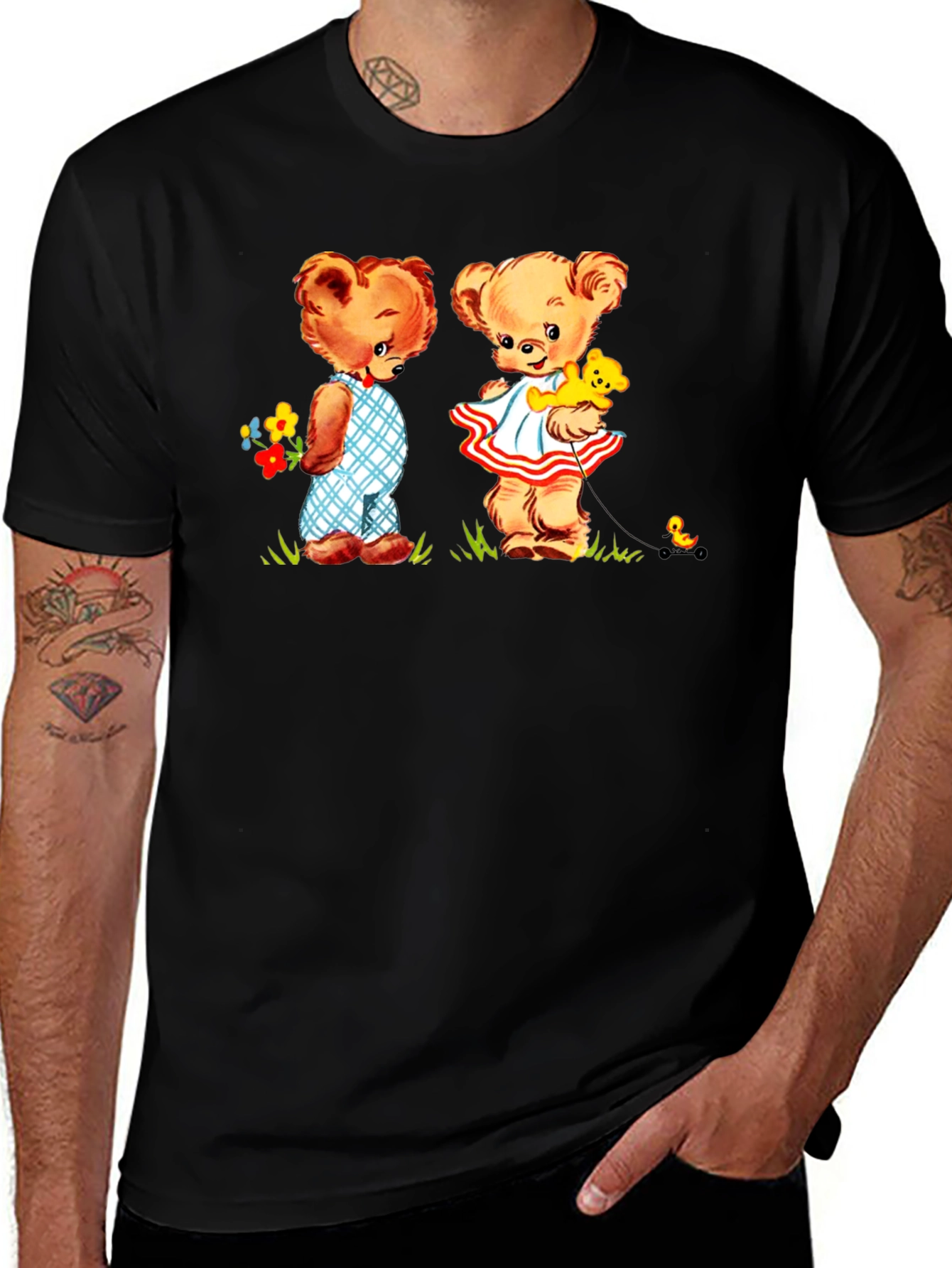 Variant 13 of Teddy Bear Couple Black T-Shirt