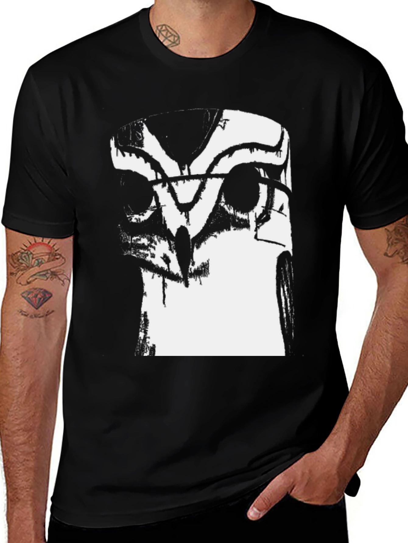 Variant 13 of Abstract Owl Graphic Black T-Shirt