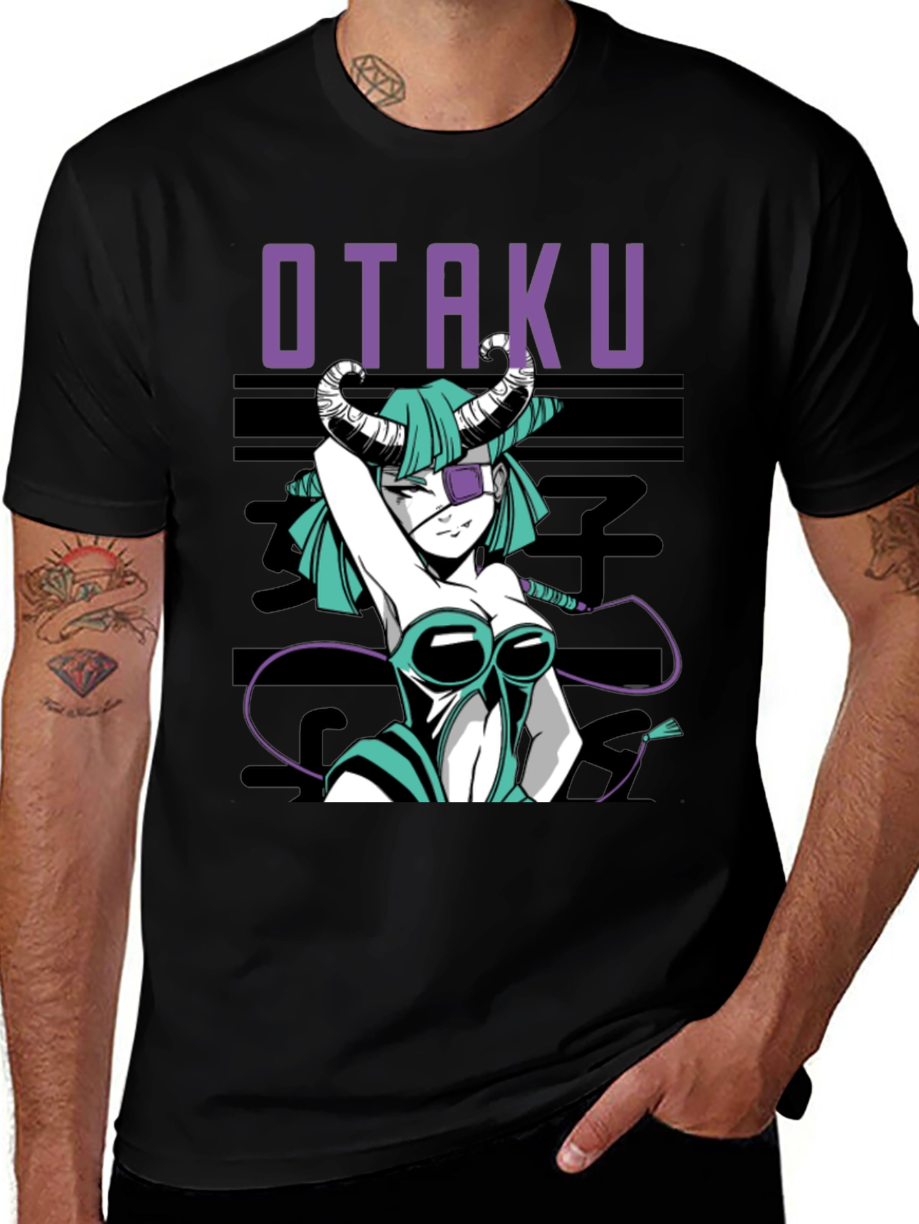 Variant 4 of Otaku Anime Girl Graphic Tee - Black