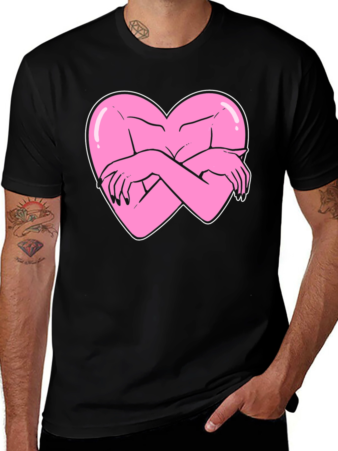 Variant 27 of Heart Hug Graphic Tee - Black Cotton T-Shirt
