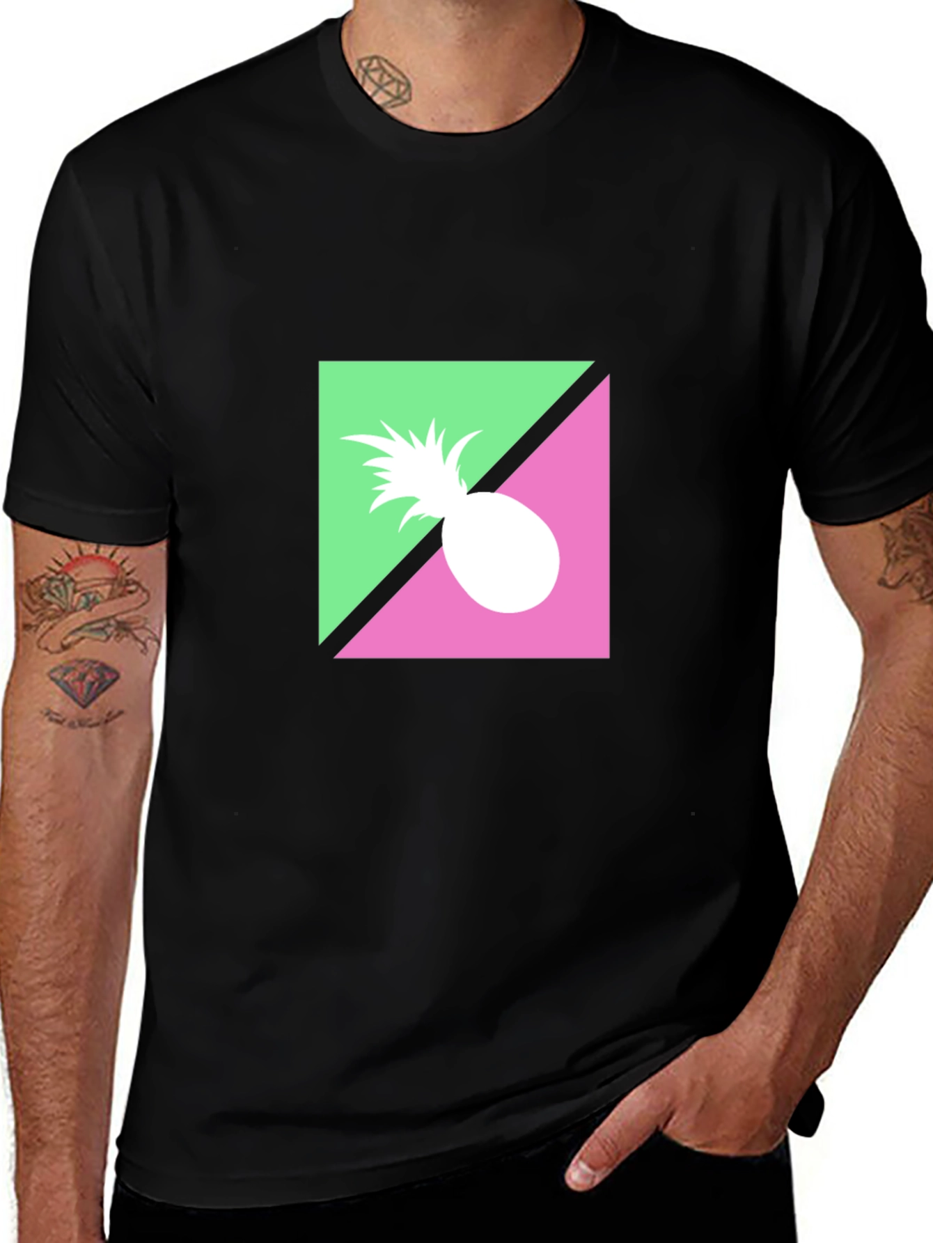 Variant 15 of Retro Pineapple Graphic Black T-Shirt