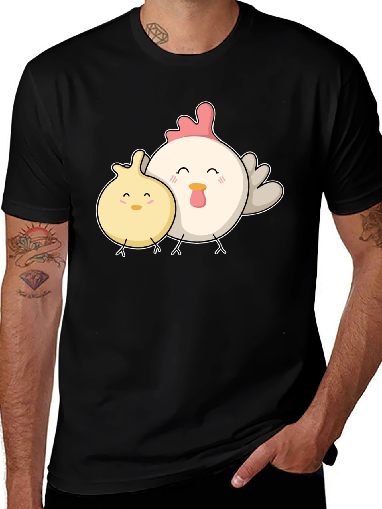 Variant 23 of Cute Chicken & Chick Black T-Shirt