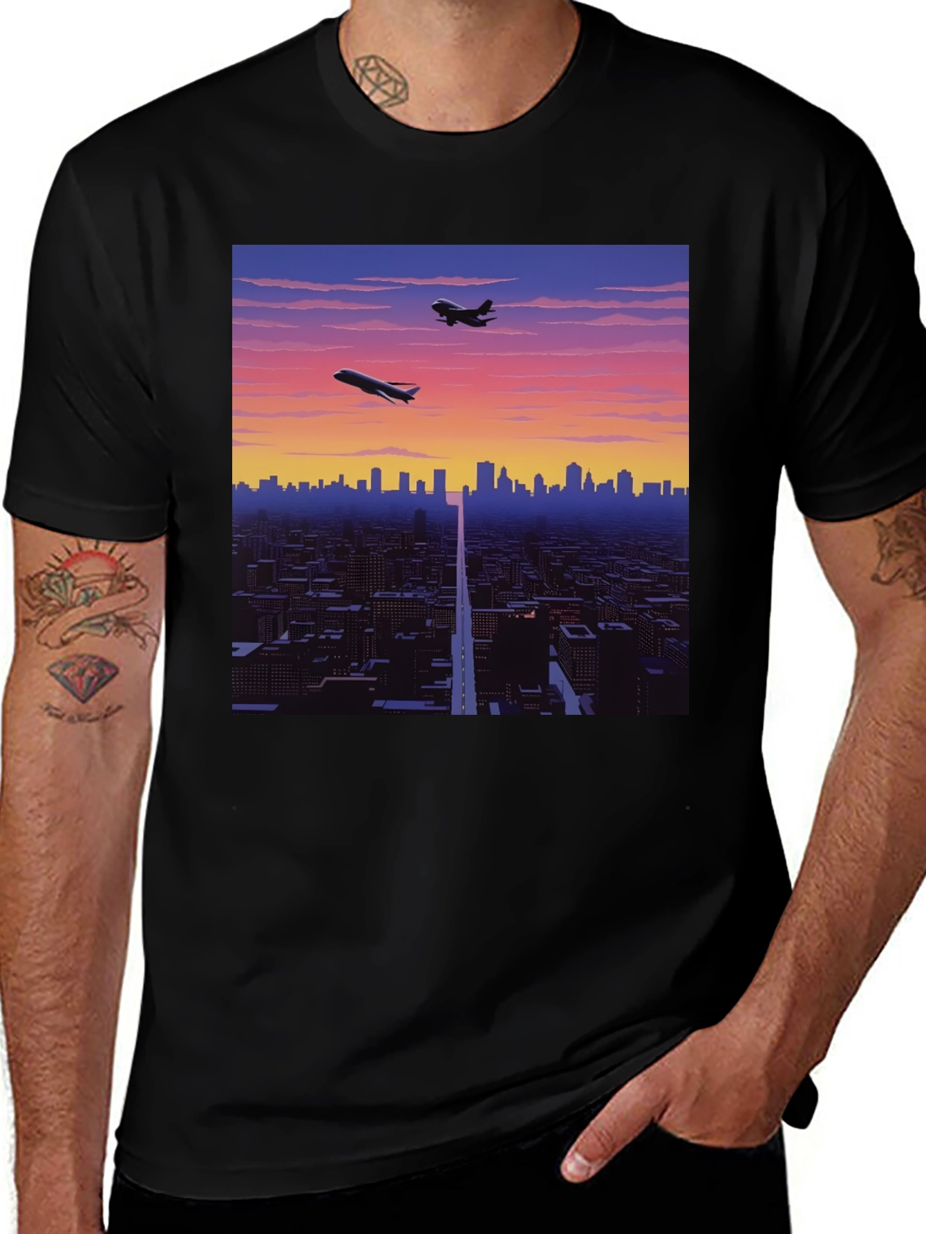 Variant 17 of Retro Cityscape Graphic Tee - Black