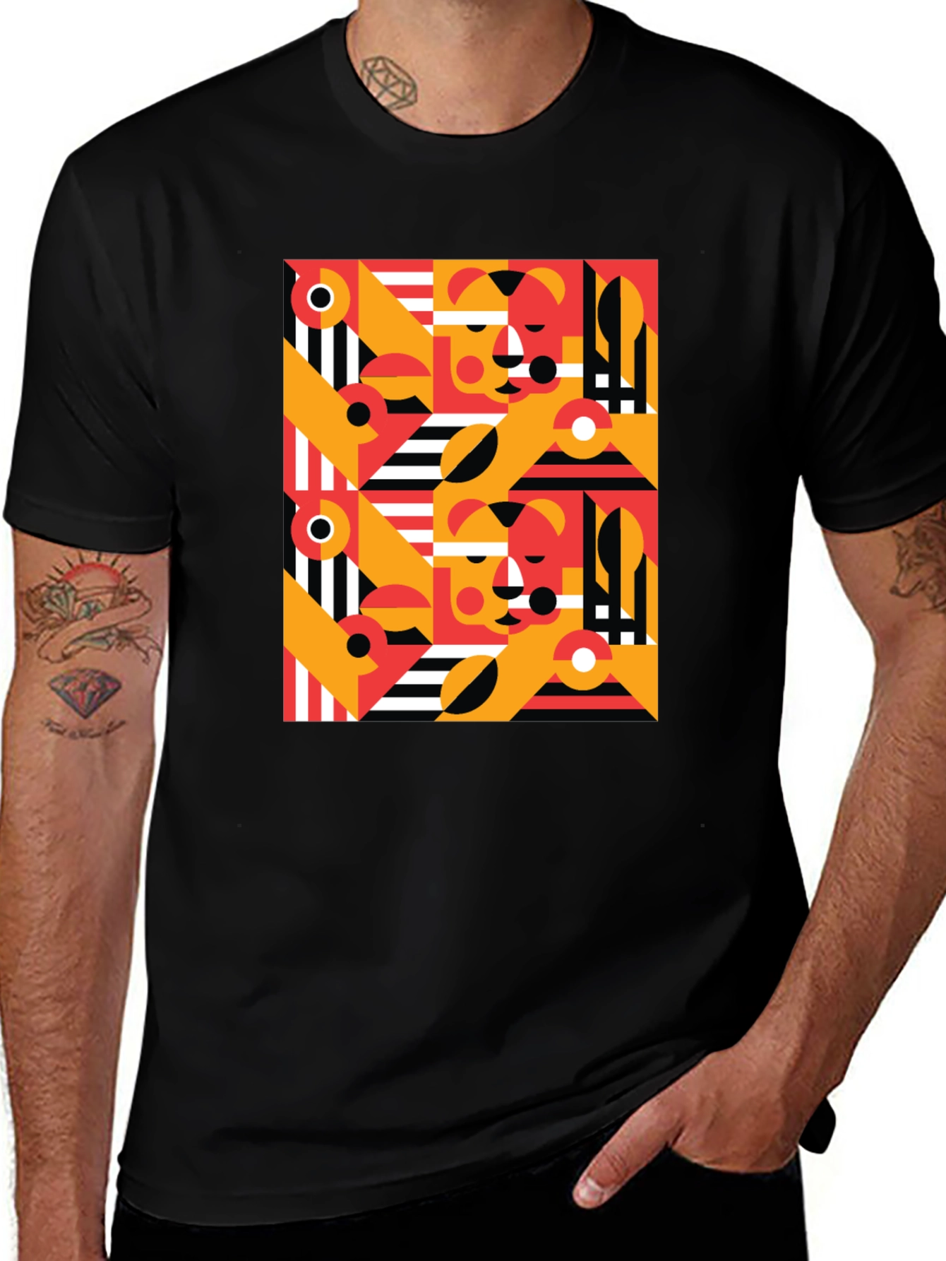 Variant 23 of Abstract Geometric Pattern Black T-Shirt