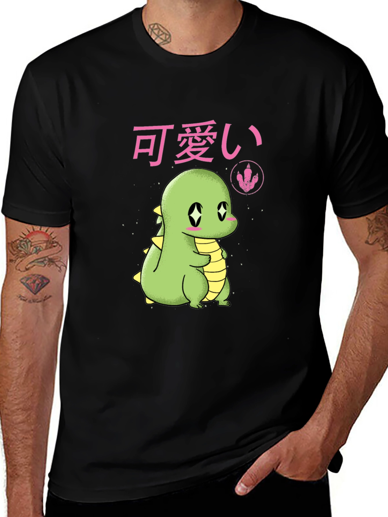 Variant 12 of Cute Anime Dinosaur Black T-Shirt