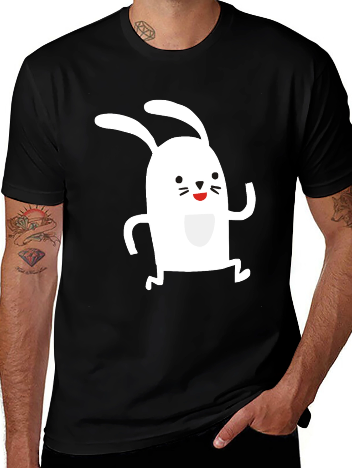 Variant 23 of Cute Rabbit Graphic T-Shirt - Black Cotton Tee