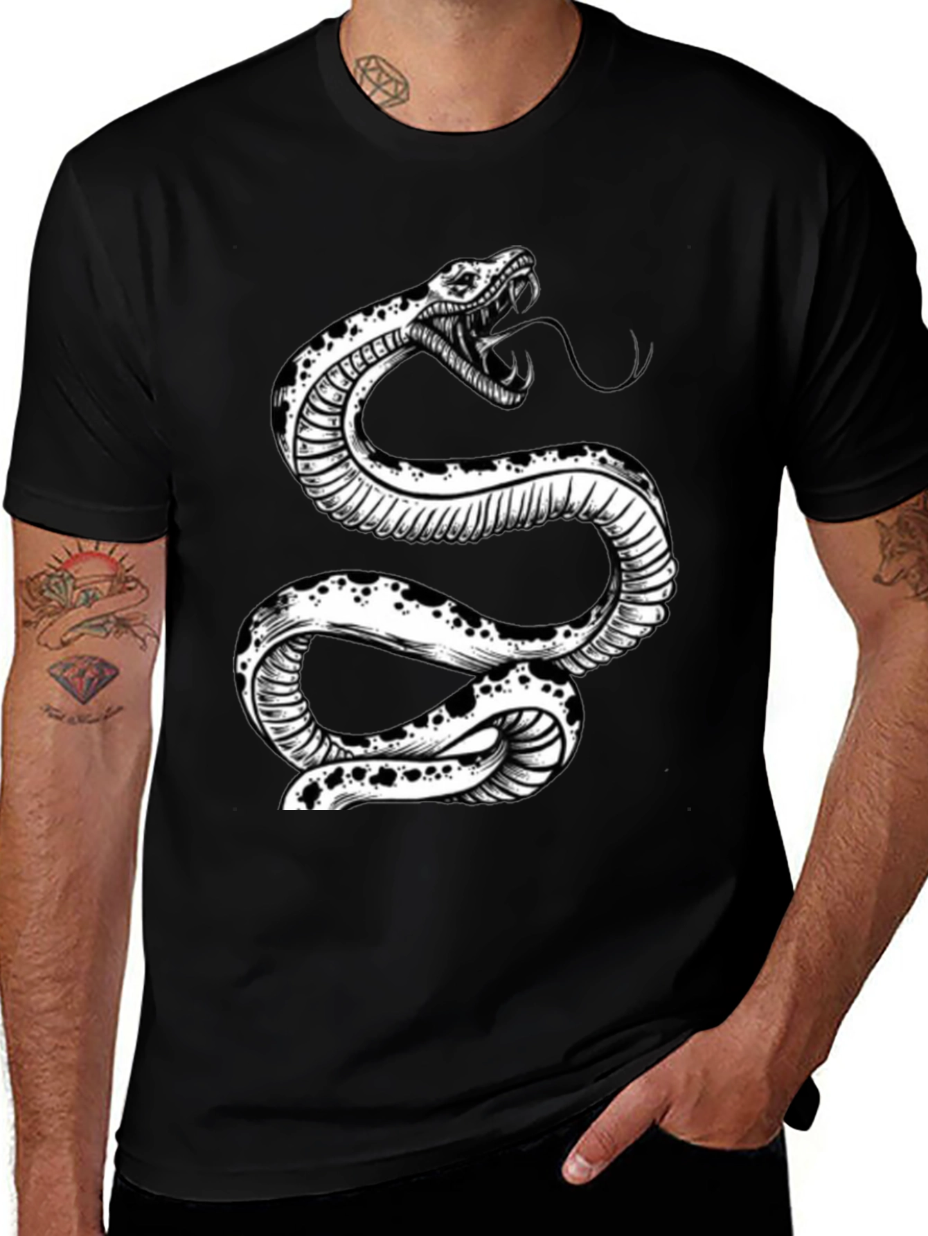 Snake Graphic Tee - Black Cotton T-Shirt