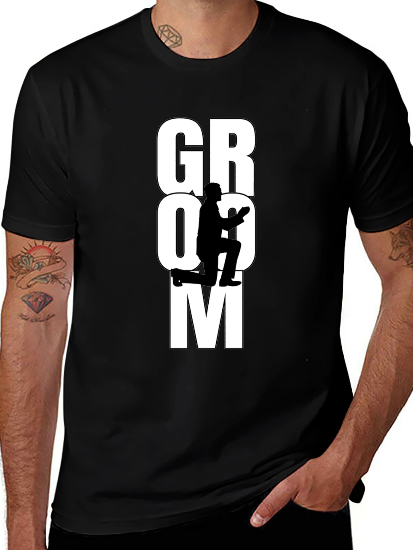 Variant 18 of Groom Proposal Graphic Tee - Black Cotton T-Shirt