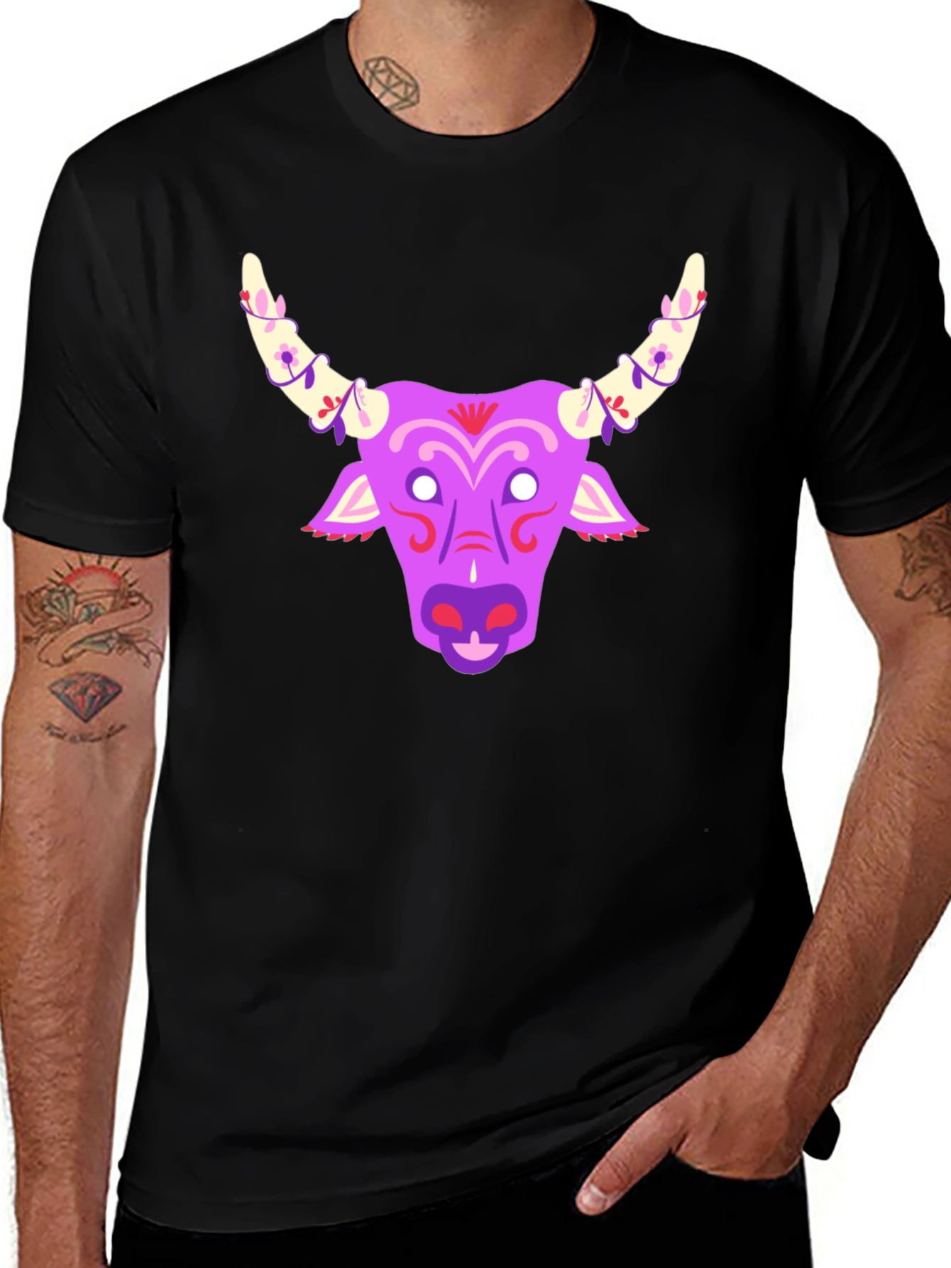 Variant 11 of Bull Graphic Tee - Trendy Black Shirt
