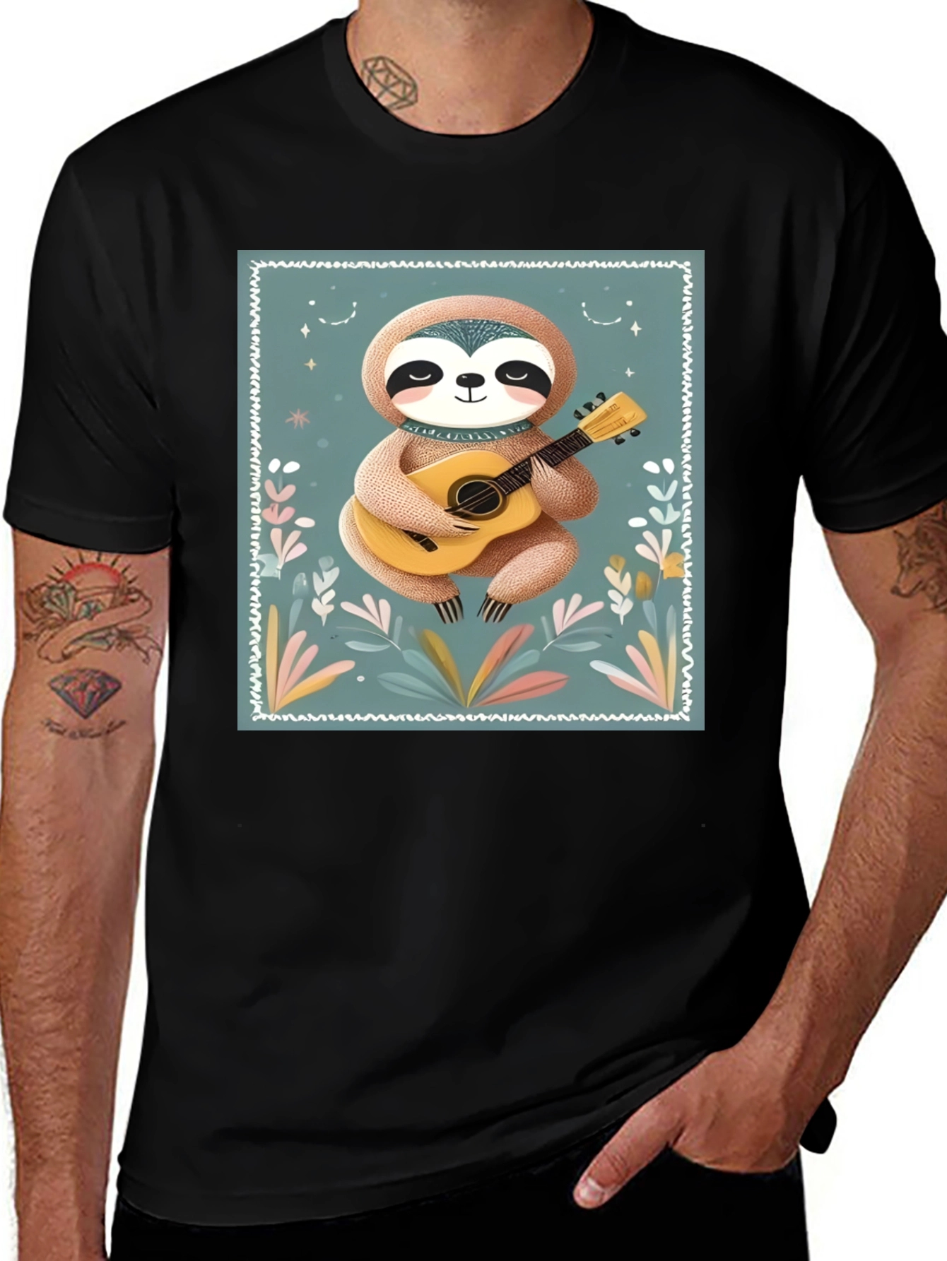 Variant 4 of Sloth Guitarist Graphic Tee - Black