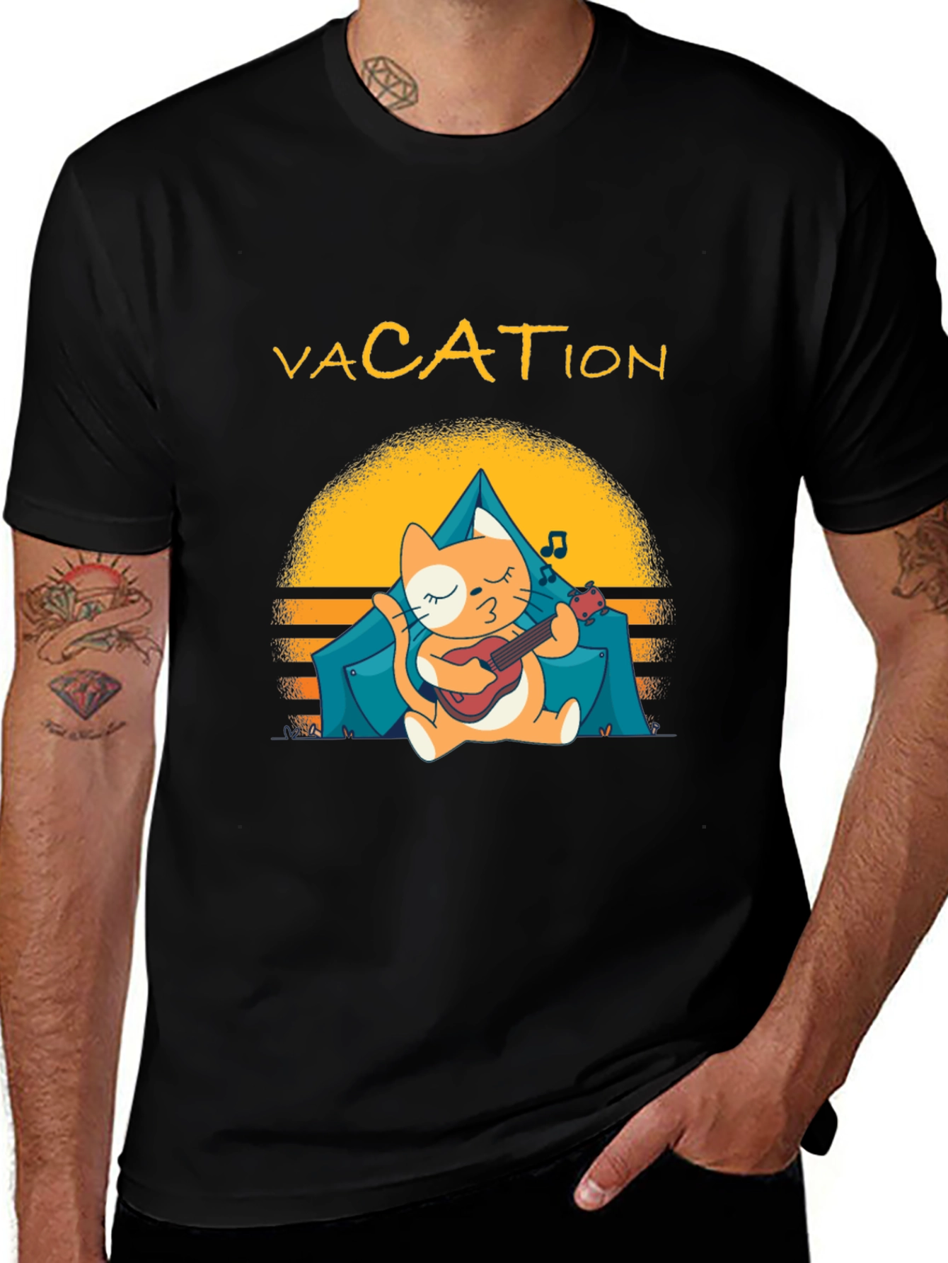Vacation Cat Graphic Tee - Camping Cat T-Shirt