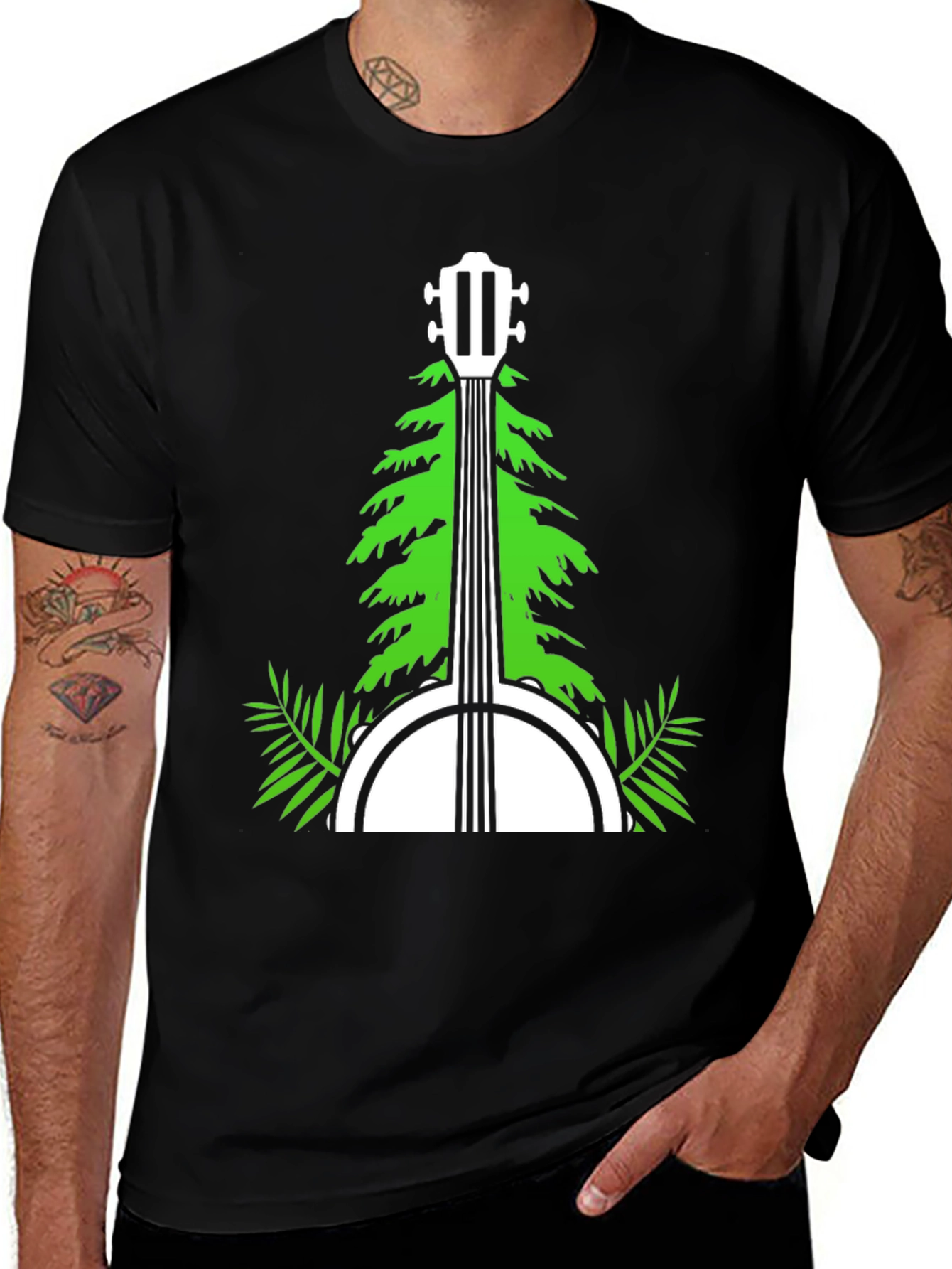 Variant 11 of Banjo & Pine Tree Graphic Tee - Music Lover's T-Shirt