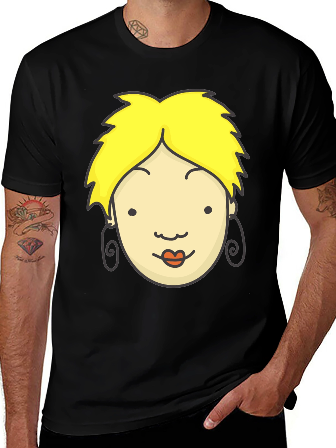 Variant 17 of Cartoon Face Graphic Black T-Shirt
