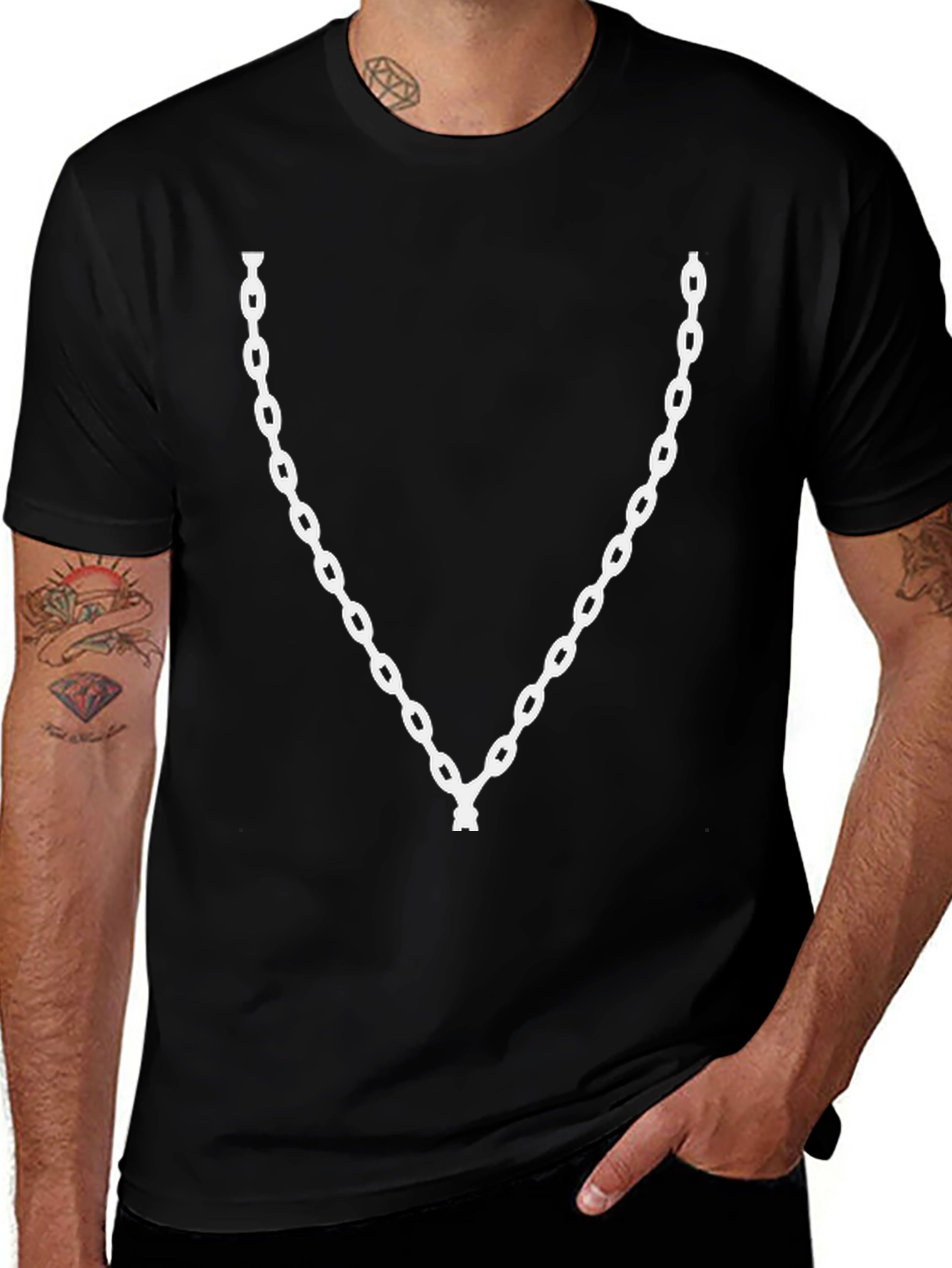 Variant 16 of Chain Link Graphic Tee - Black Cotton Casual Wear