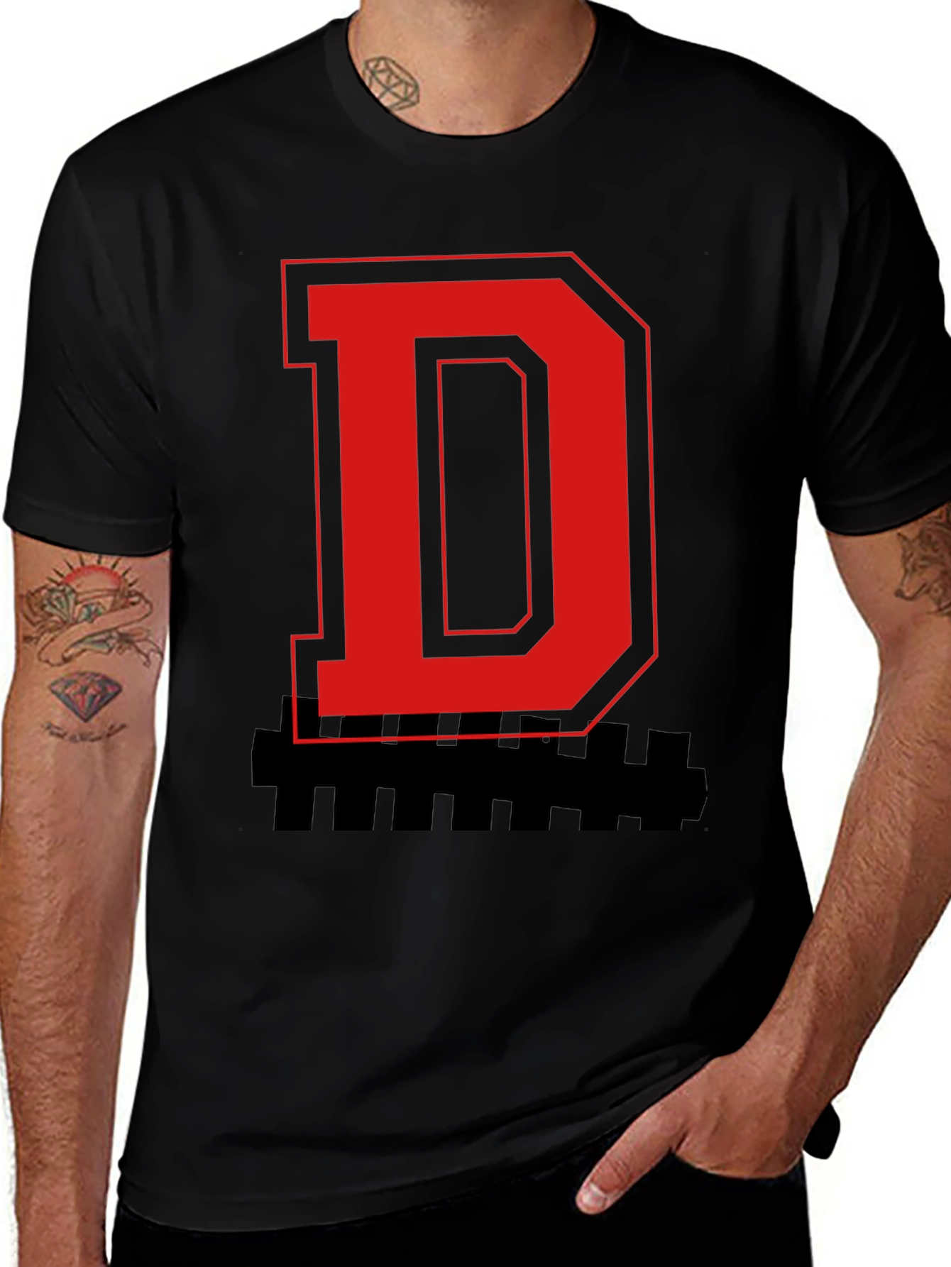 Variant 2 of Bold Letter Graphic Tee - Red "D" on Black