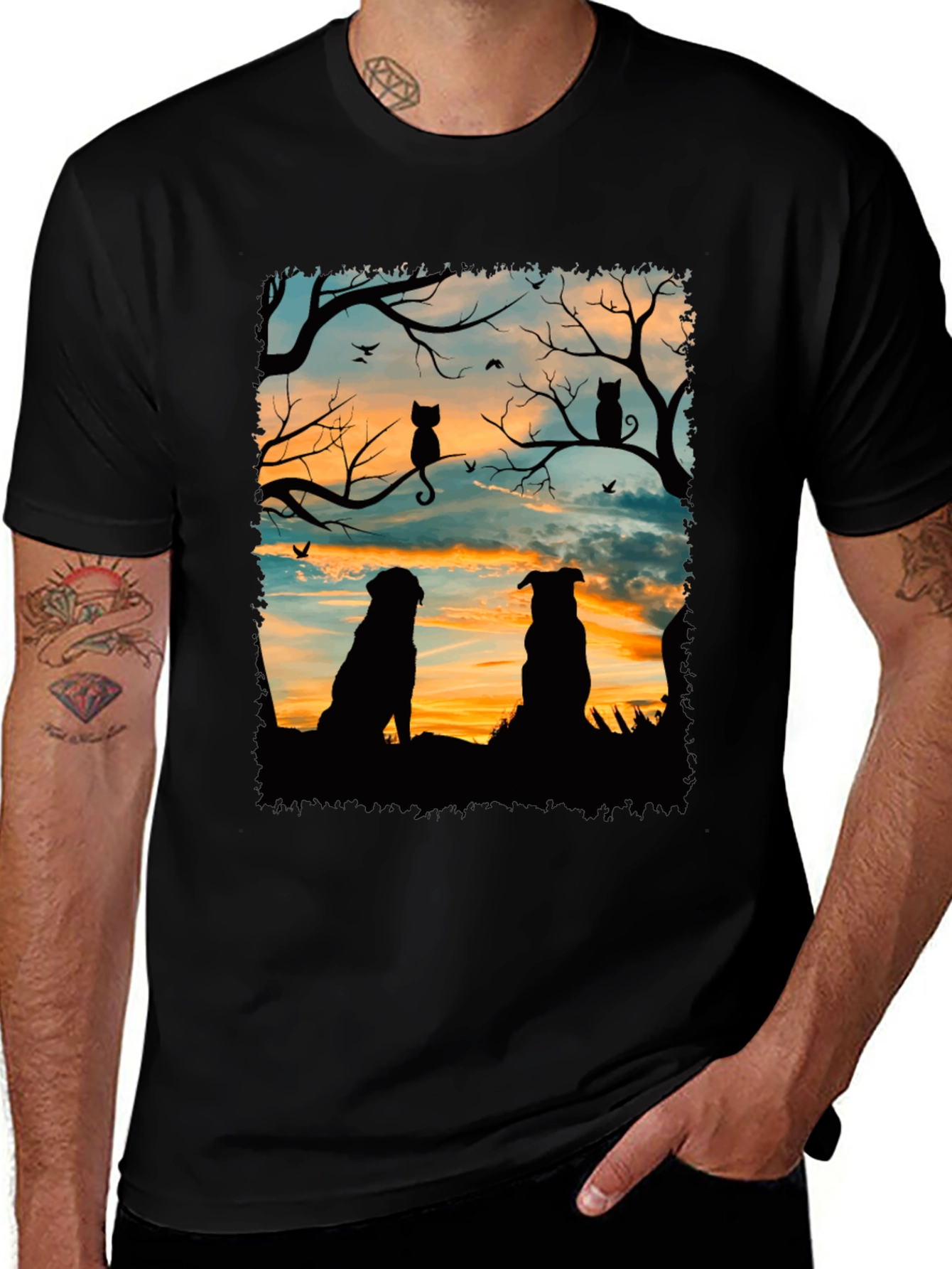 Variant 17 of Sunset Silhouette Dogs & Cats Unisex T-Shirt