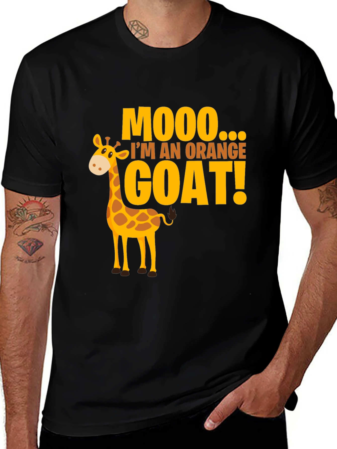 Black Mooo I'm An Orange Goat! Funny Giraffe T-Shirt main image