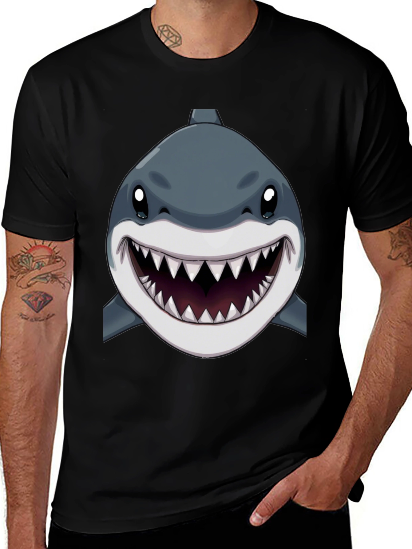 Variant 18 of Shark Graphic Print Black T-Shirt
