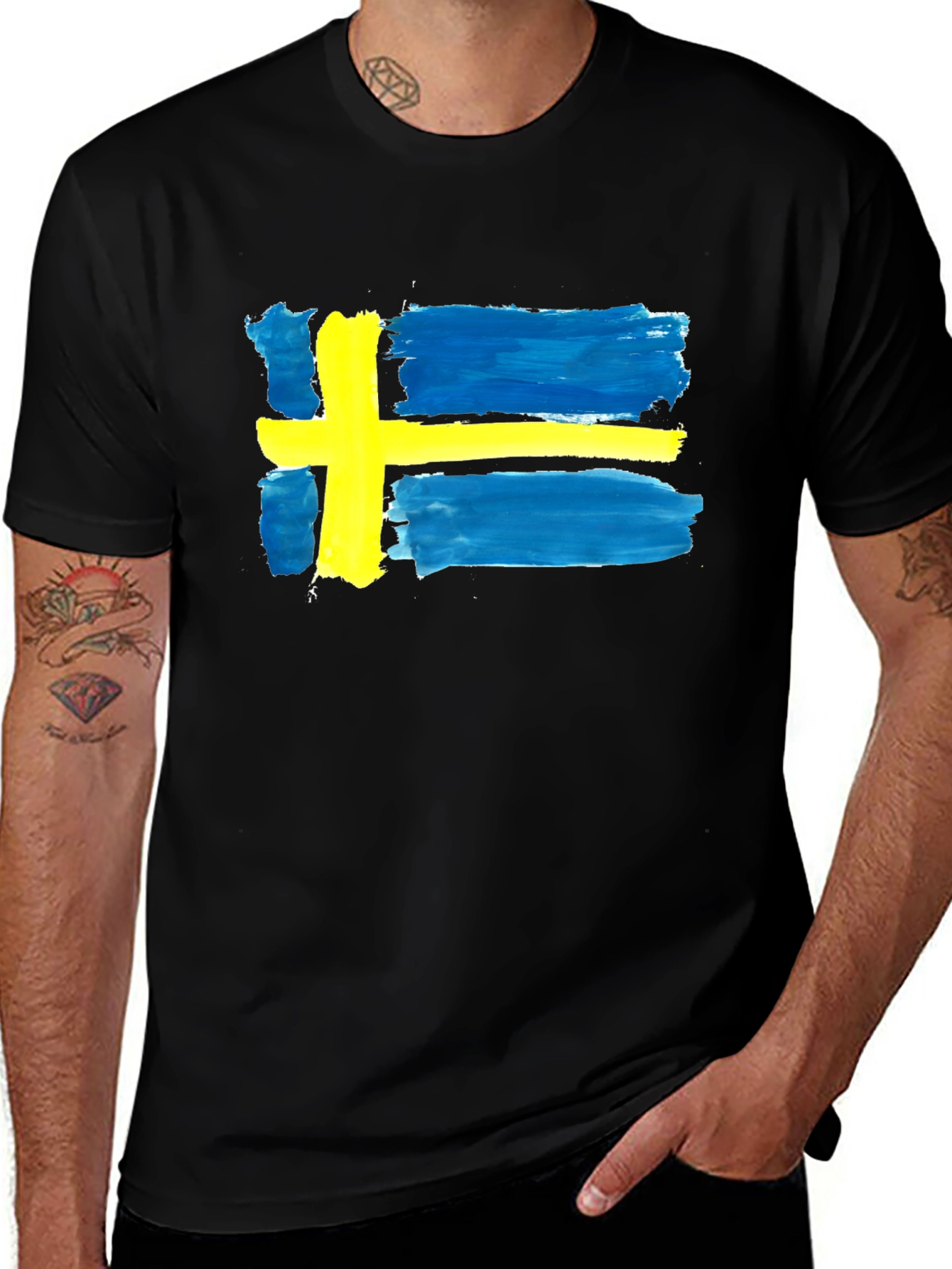 Sweden Flag T-Shirt - Graphic Tee - Black