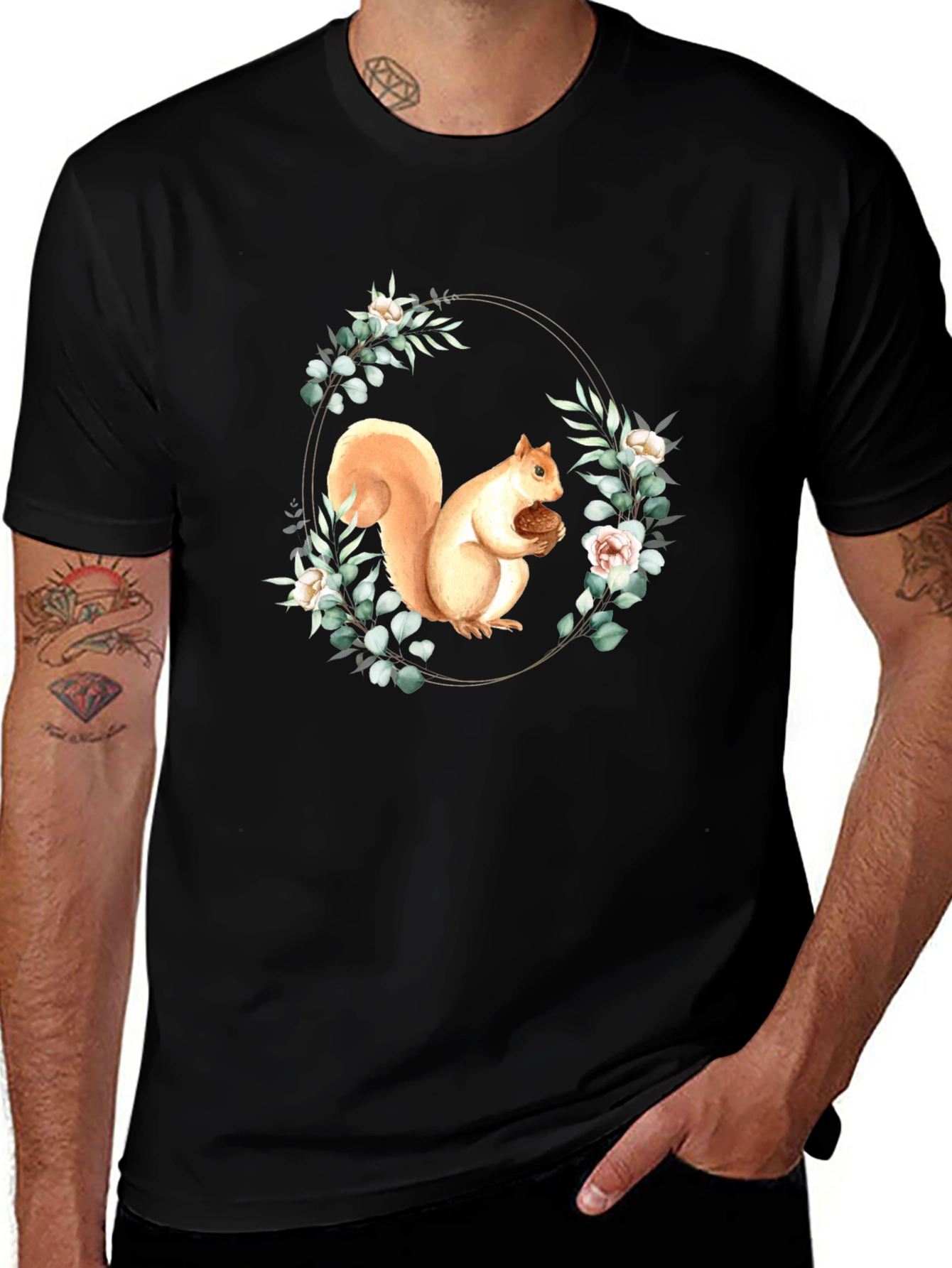 Variant 16 of Squirrel Floral Wreath Graphic Tee
