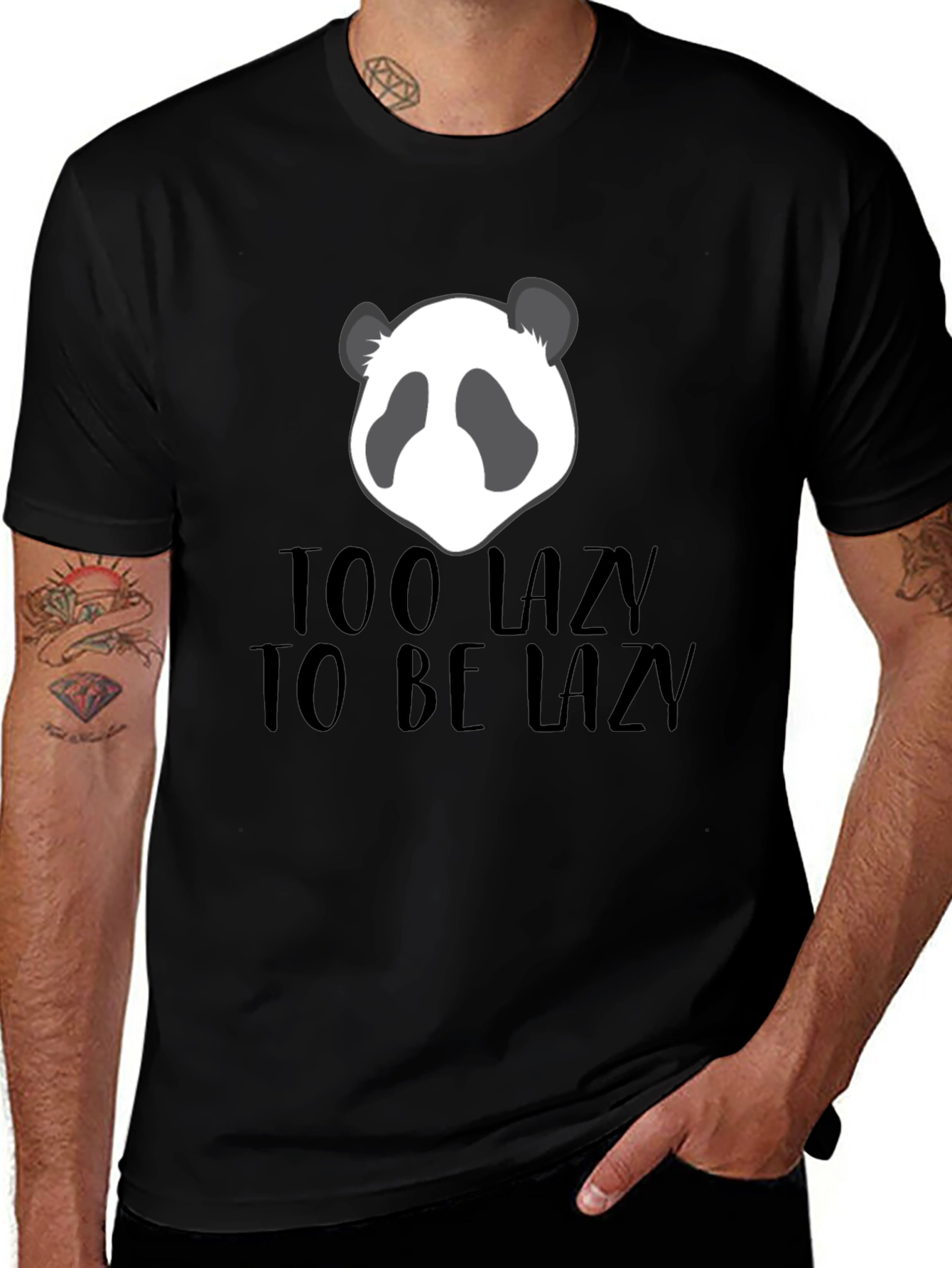 Variant 19 of Too Lazy Panda Graphic Tee - Men's Black T-Shirt