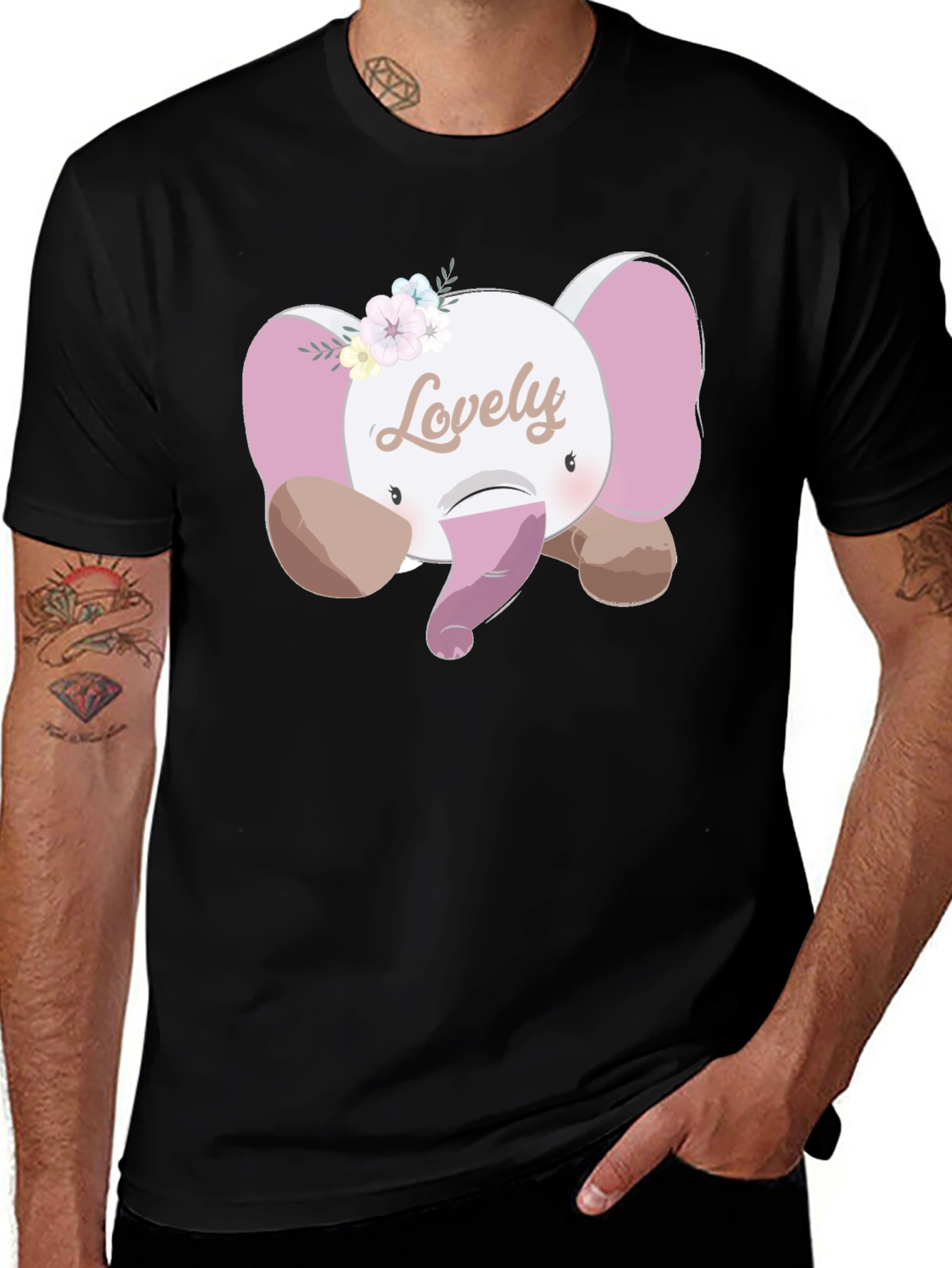 Variant 15 of Cute Lovely Elephant Graphic T-Shirt - Unisex Black Tee