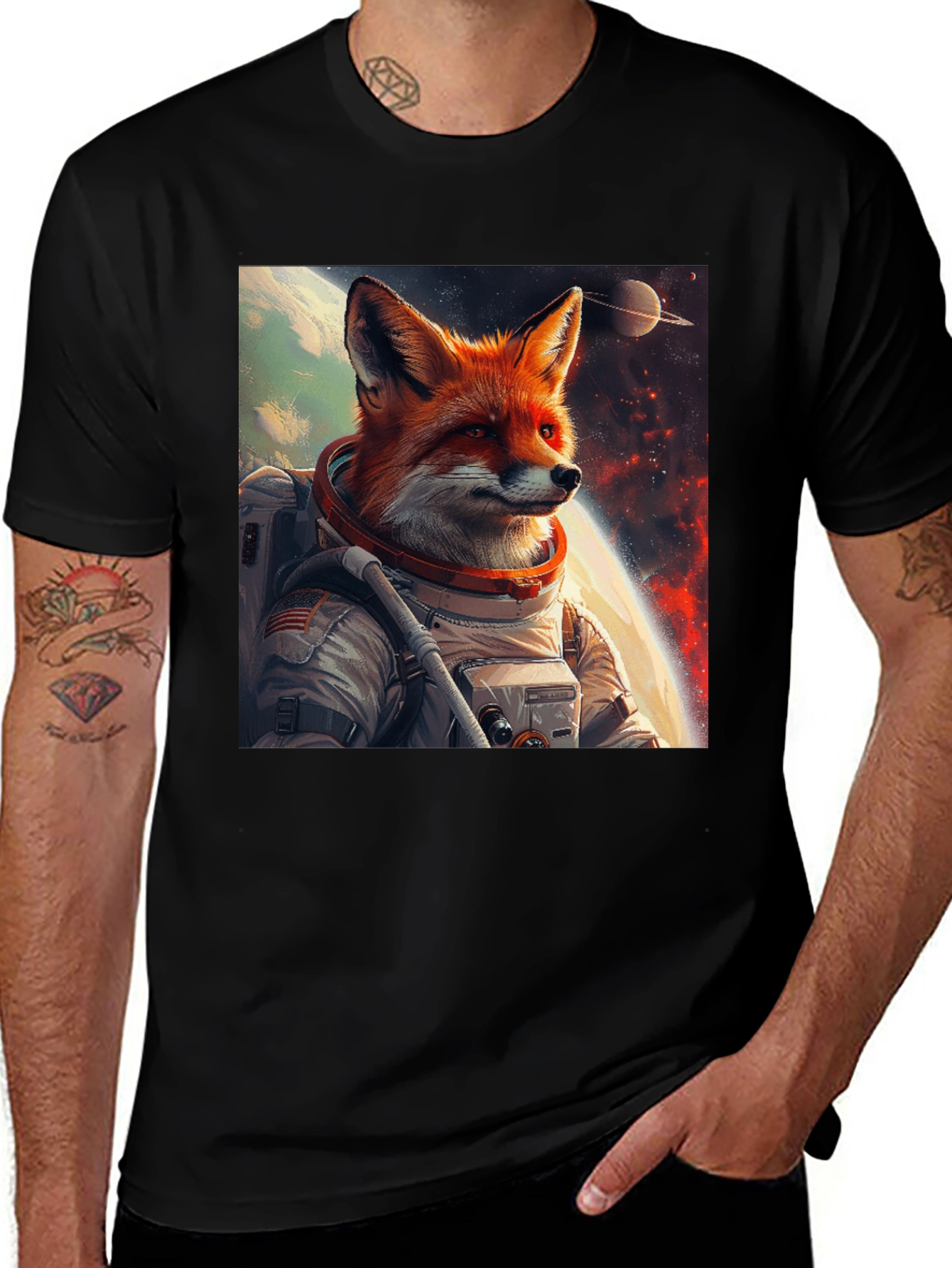 Variant 22 of Fox Astronaut Graphic Tee - Space Explorer Shirt