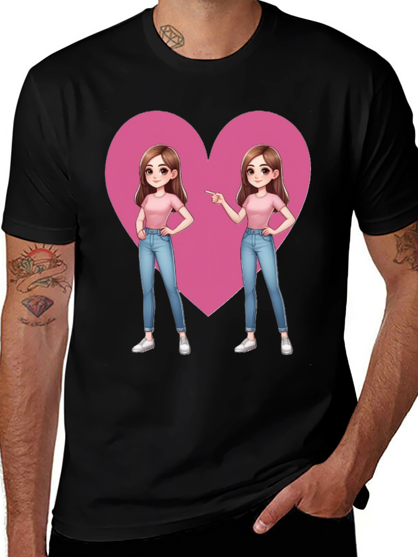 Cartoon Twin Heart Graphic Tee