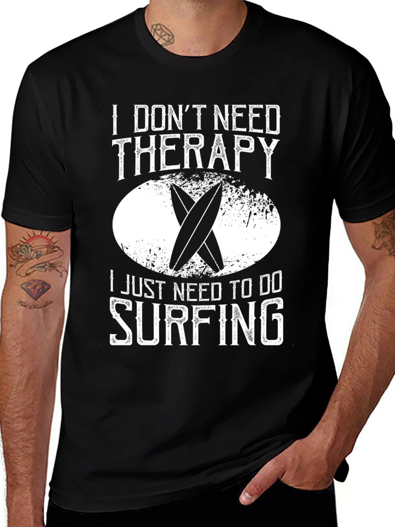 Variant 25 of Surfing Therapy T-Shirt - Black Cotton Tee