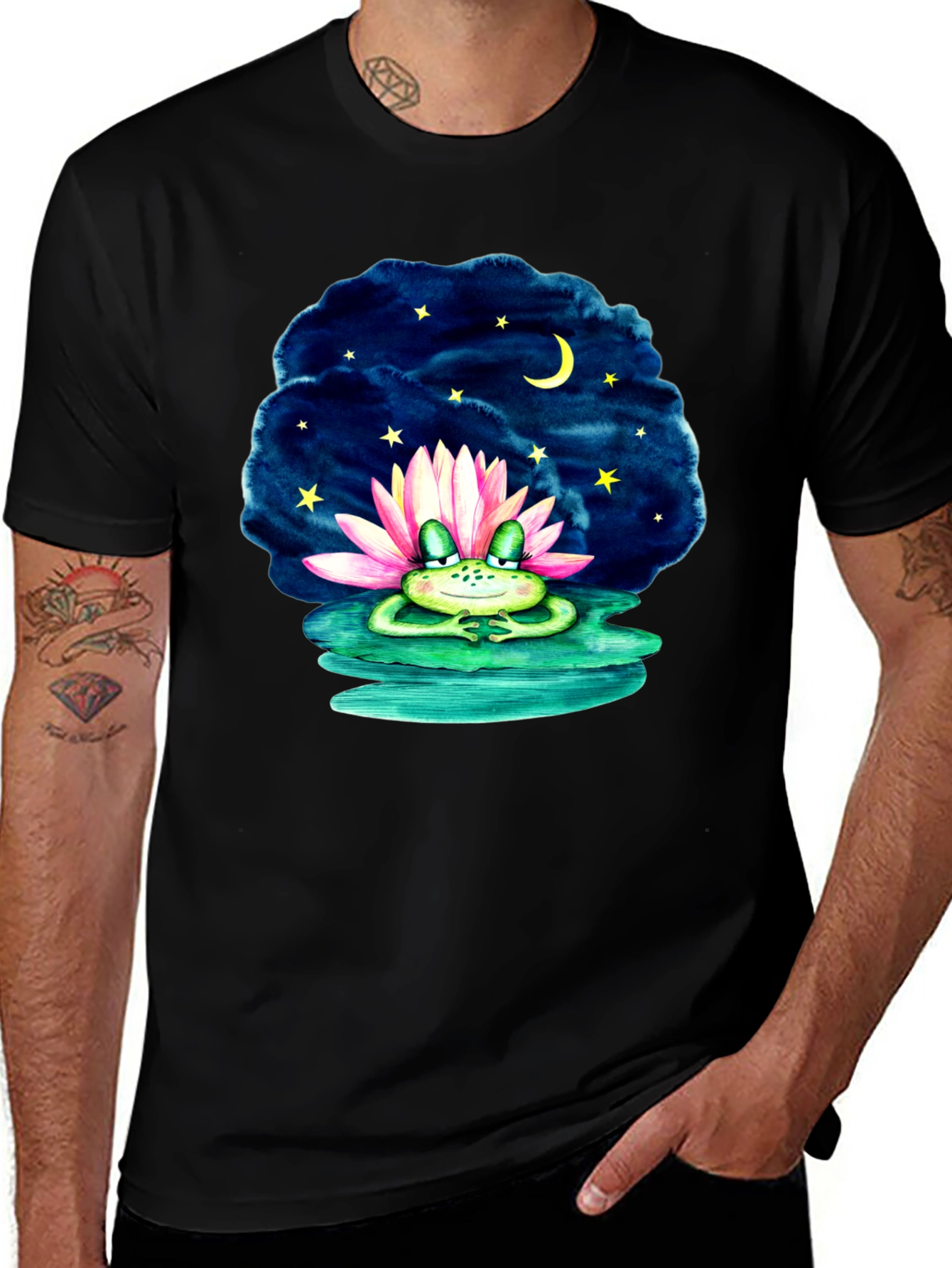 Variant 13 of Frog in Lotus Pond T-Shirt - Night Stars Design