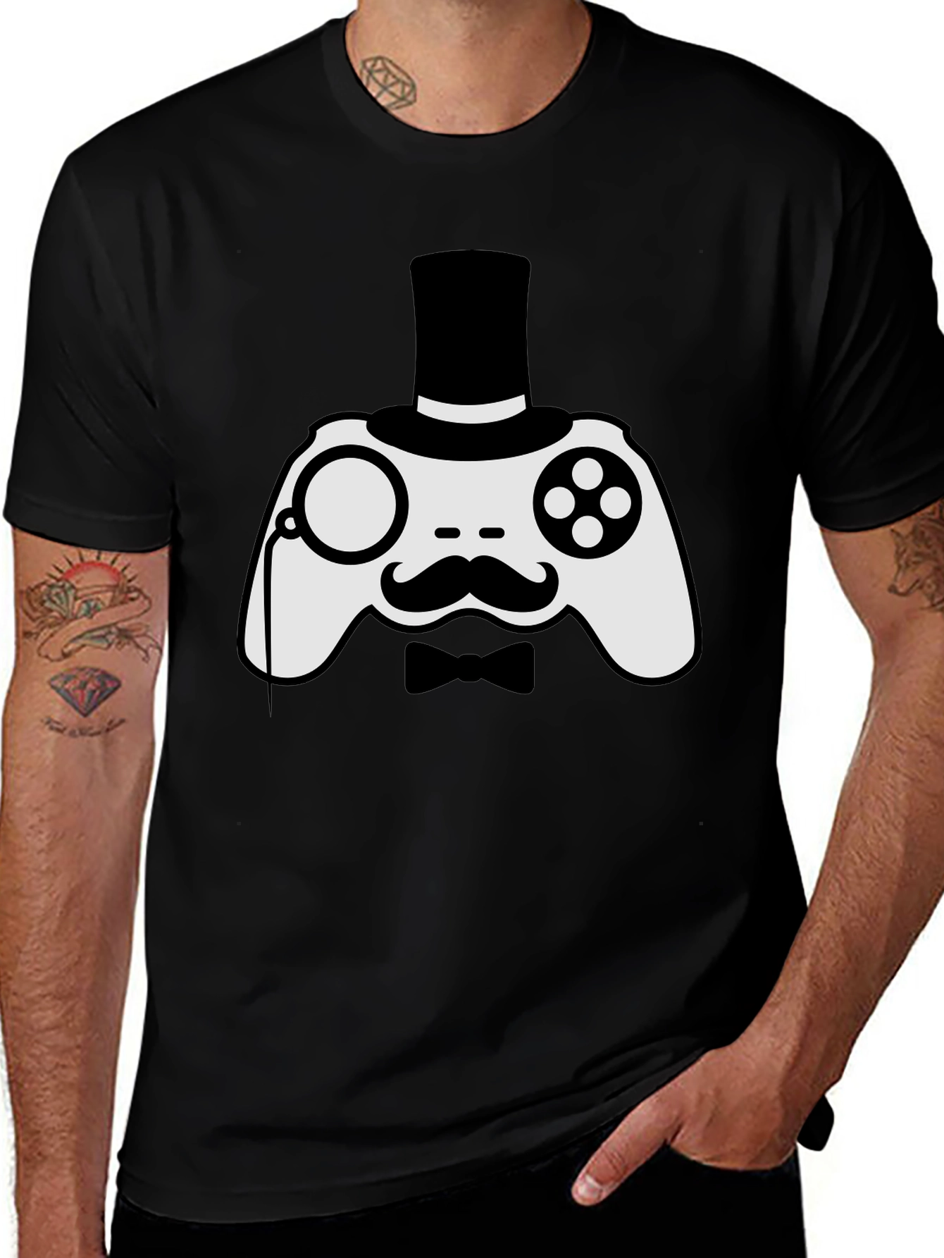 Variant 25 of Gentleman Gamer T-Shirt - Controller with Monocle & Top Hat