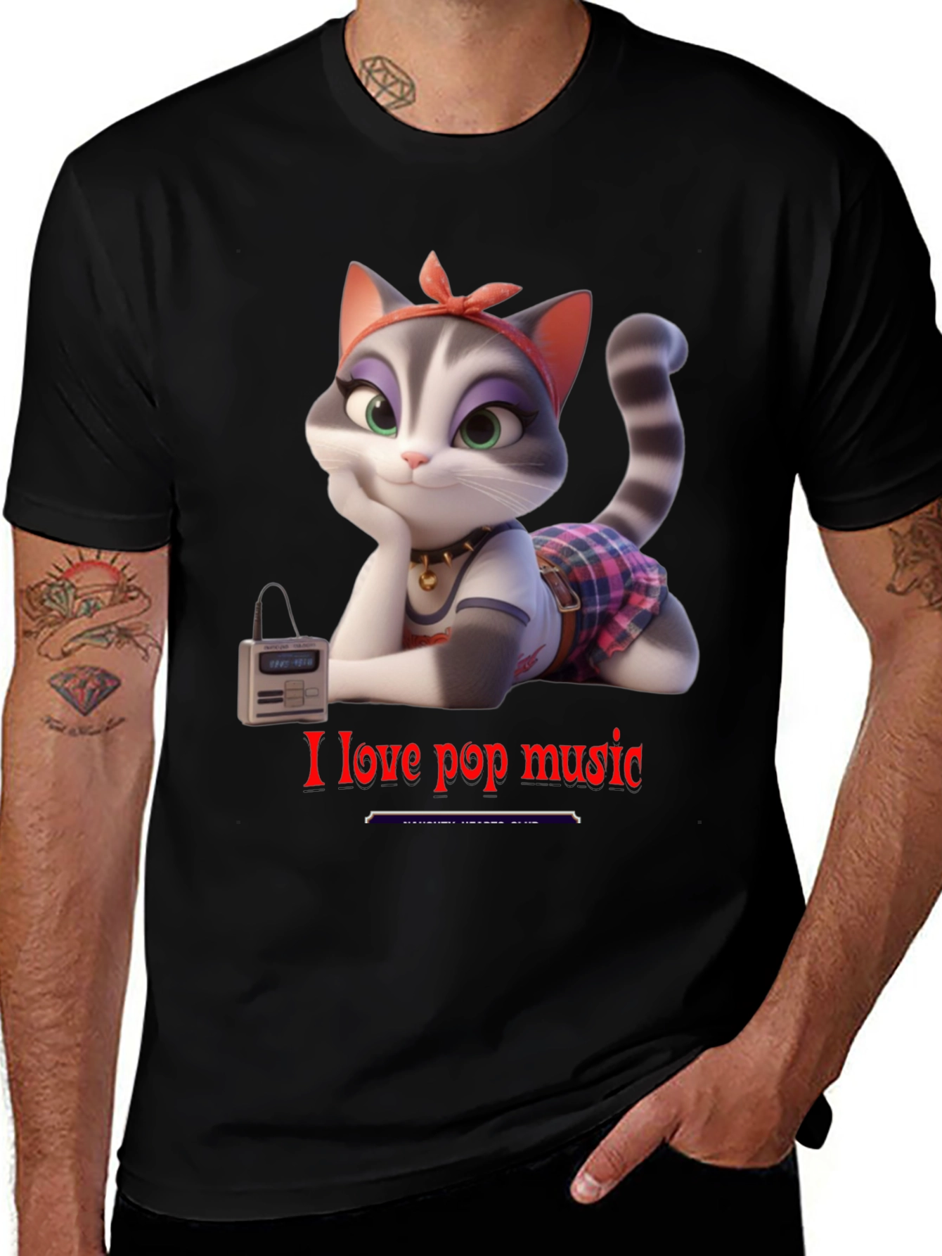 I Love Pop Music T-Shirt - Cartoon Cat Design