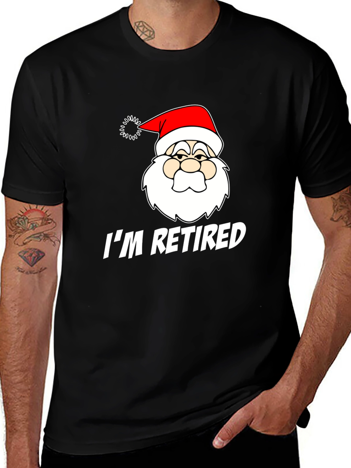 Variant 25 of Funny Santa I'm Retired Black T-Shirt