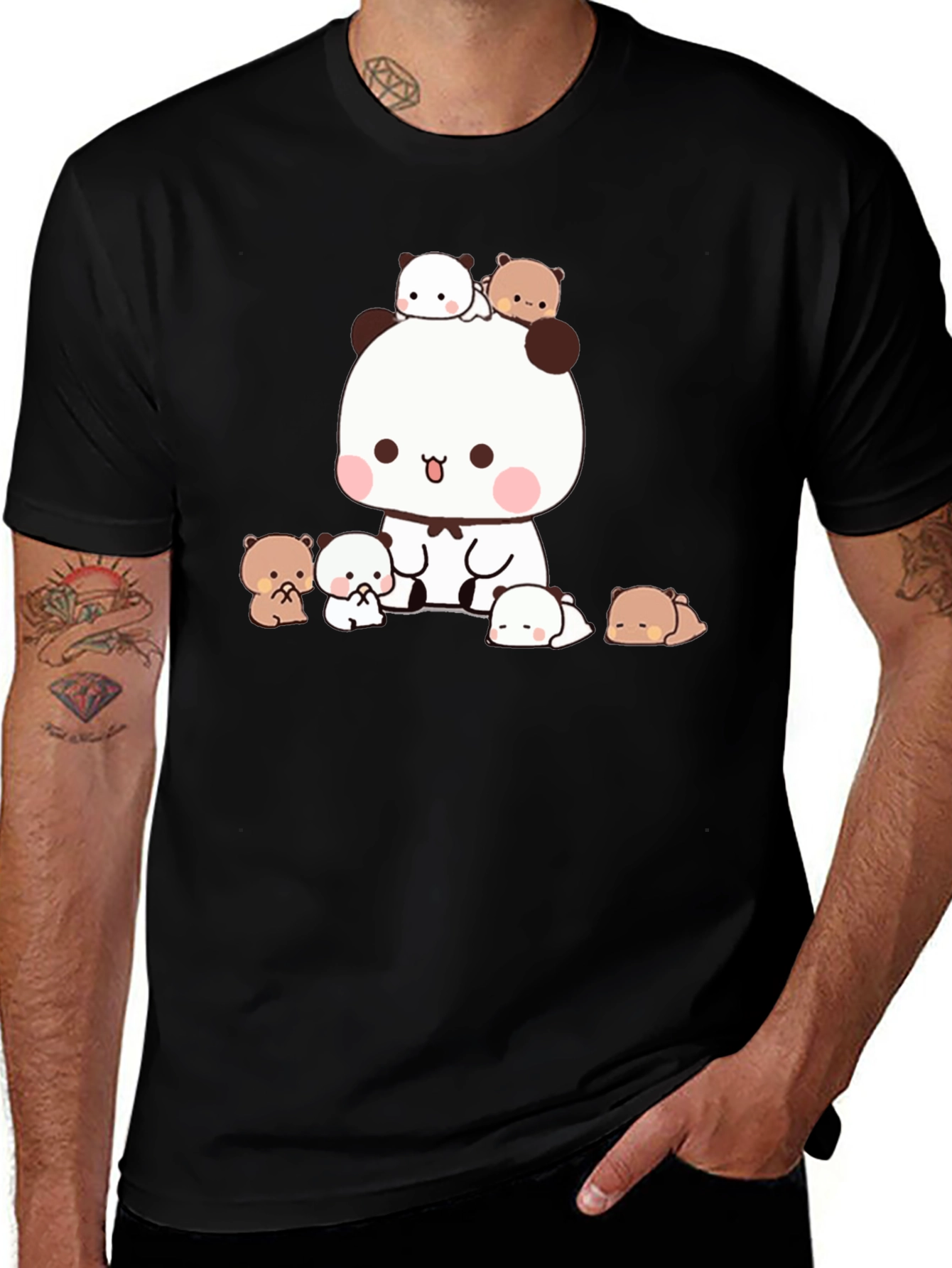 Variant 12 of Cute Panda & Bear Graphic Tee - Black