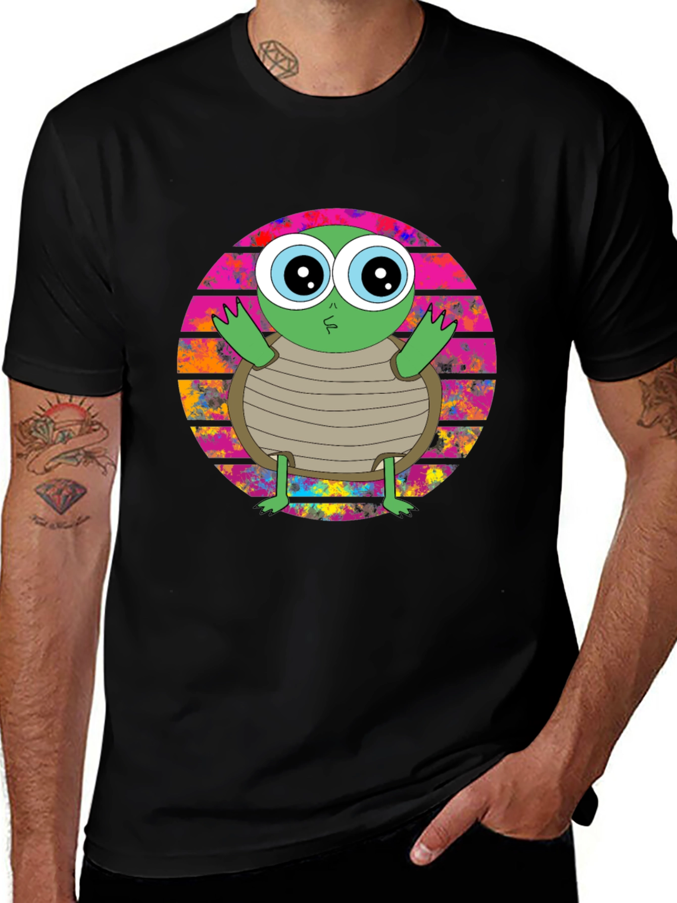 Variant 25 of Cute Turtle Graphic T-Shirt - Unisex Black Tee