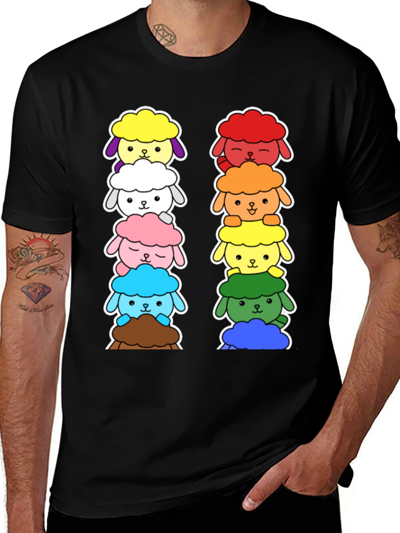 Black Rainbow Sheep Stack T-Shirt - Cute & Unique! main image