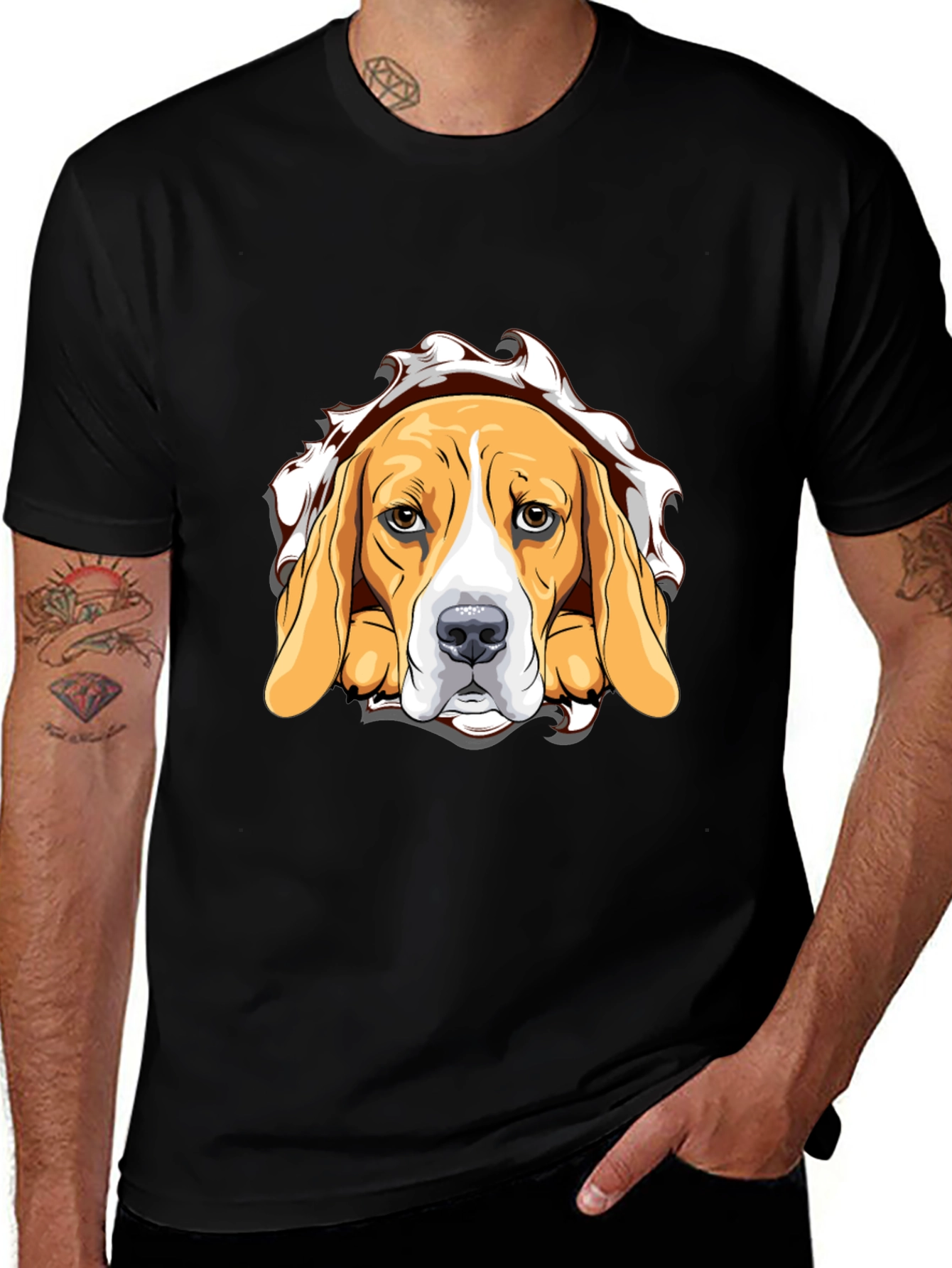 Variant 30 of Beagle Dog Graphic Print Black T-Shirt