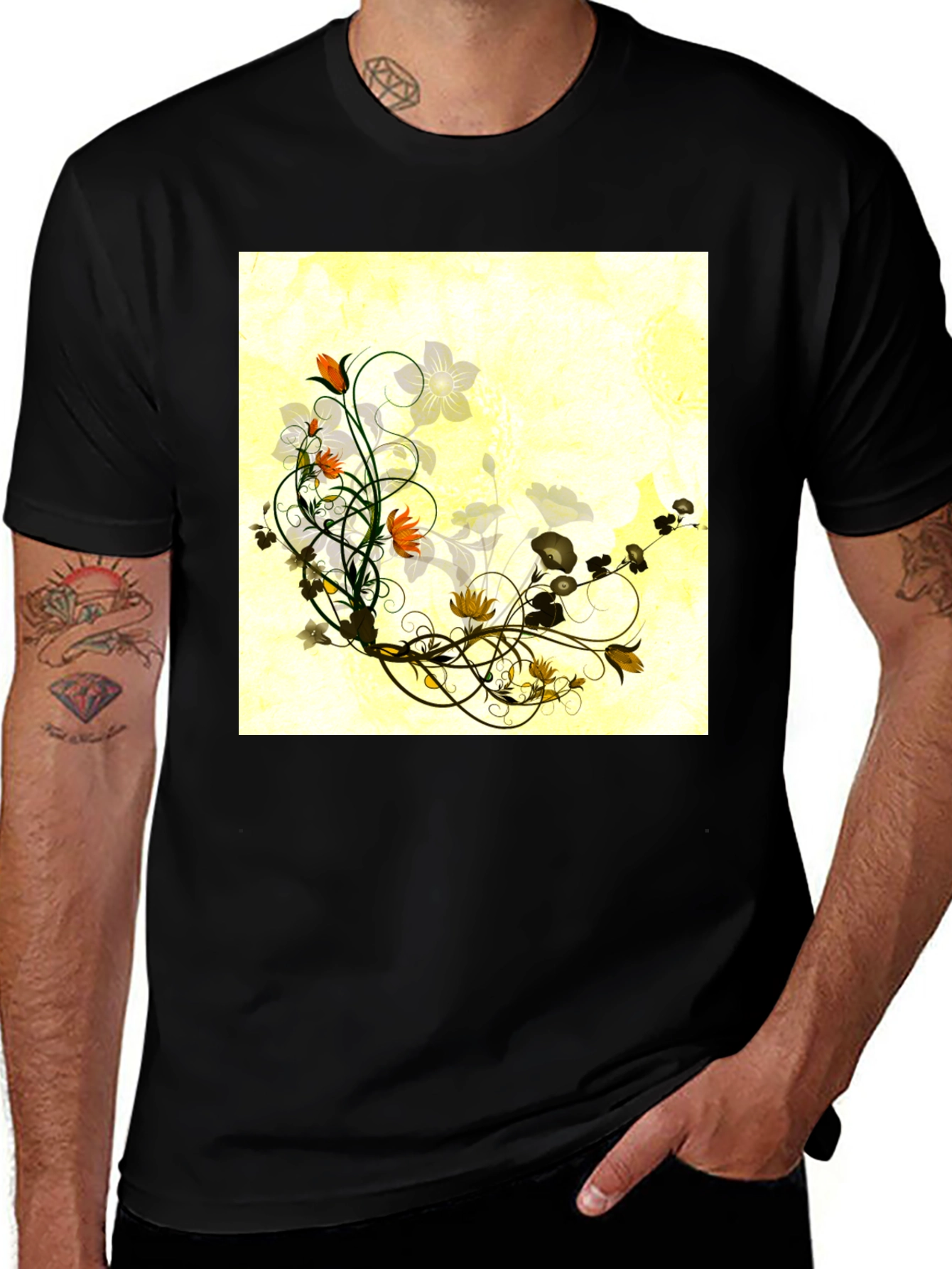 Variant 23 of Floral Swirl Black T-Shirt