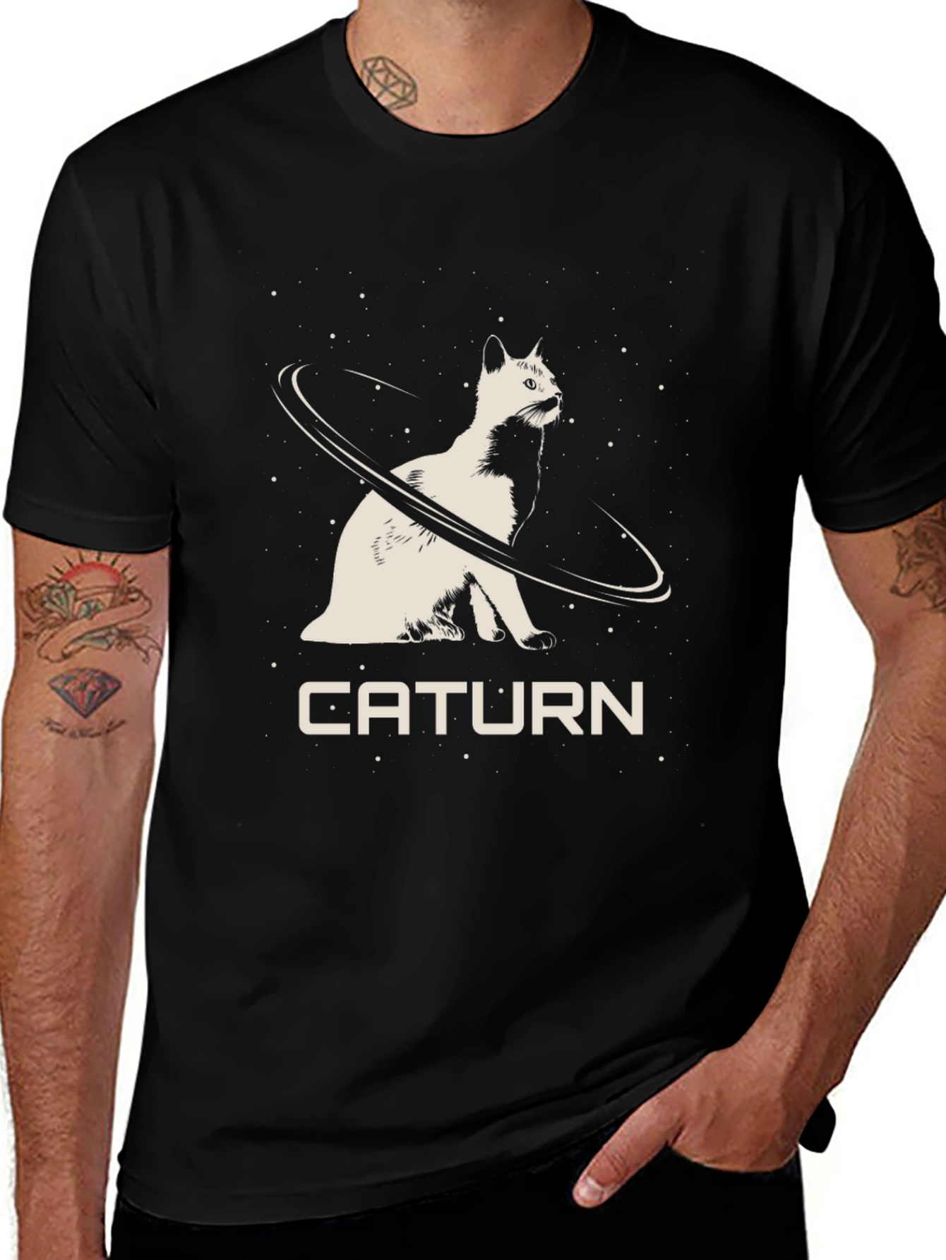Caturn T-Shirt: Whimsical Cat Graphic Tee