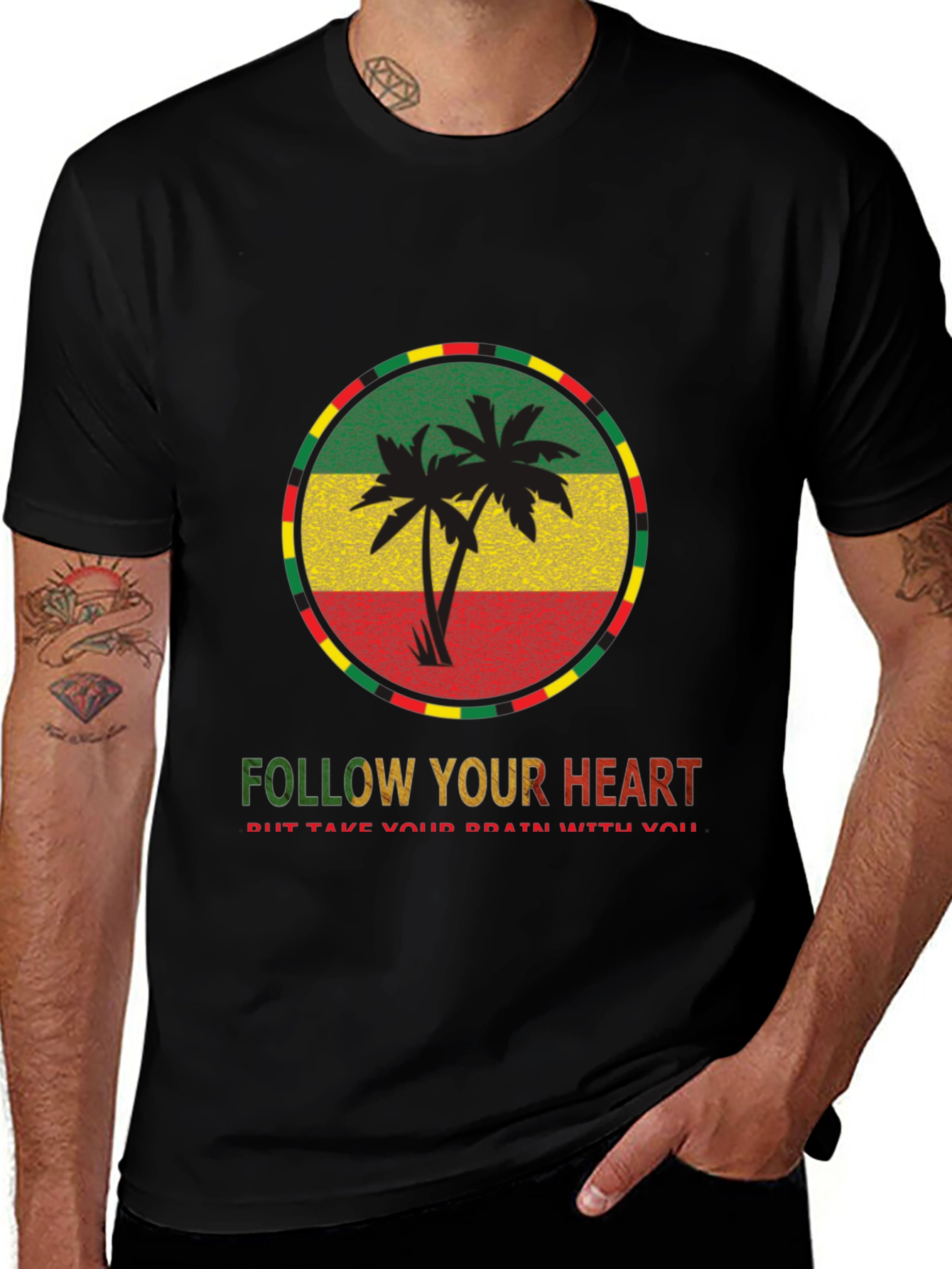 Rasta Palm Tree Graphic Tee - Follow Your Heart T-Shirt