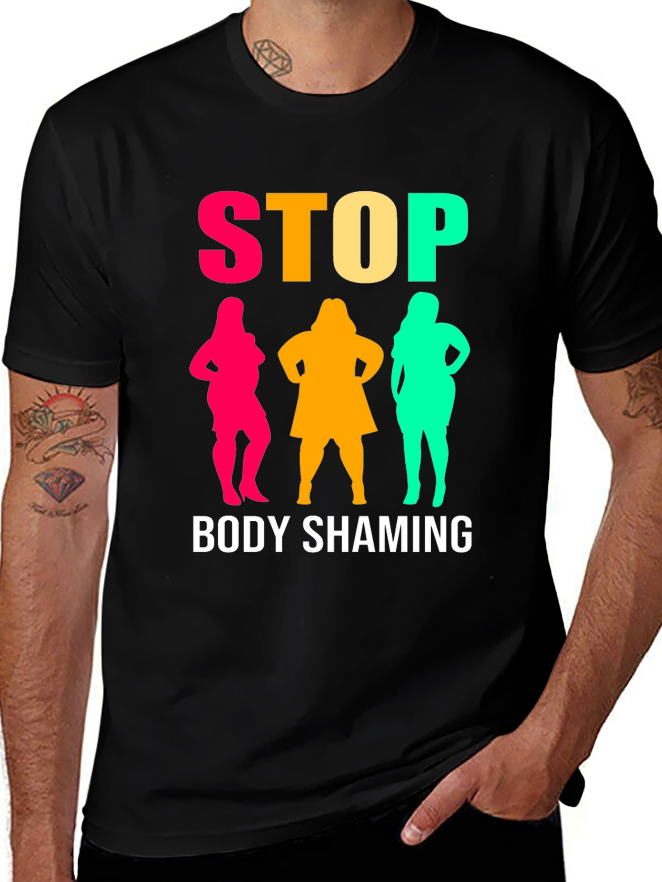 Variant 19 of Stop Body Shaming Graphic Tee - Unisex Black T-Shirt