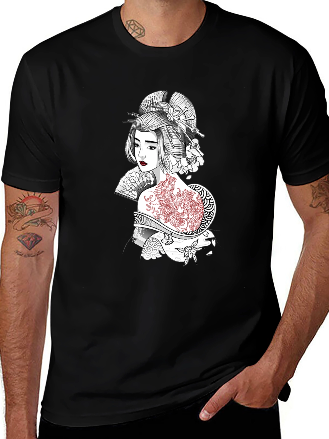 Black Geisha Graphic Print Black T-Shirt main image