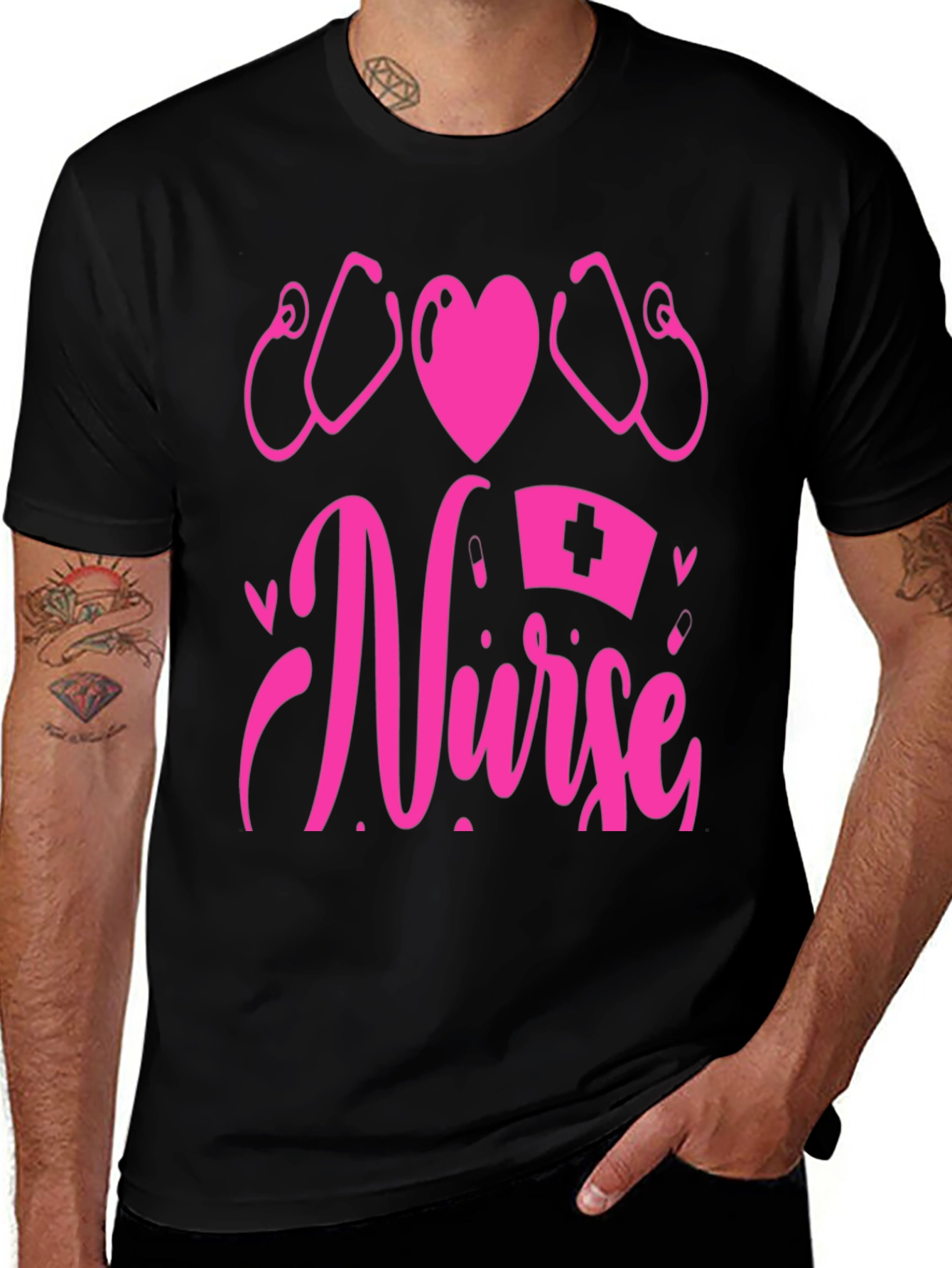 Variant 26 of Nurse Graphic T-Shirt - Heart & Stethoscope