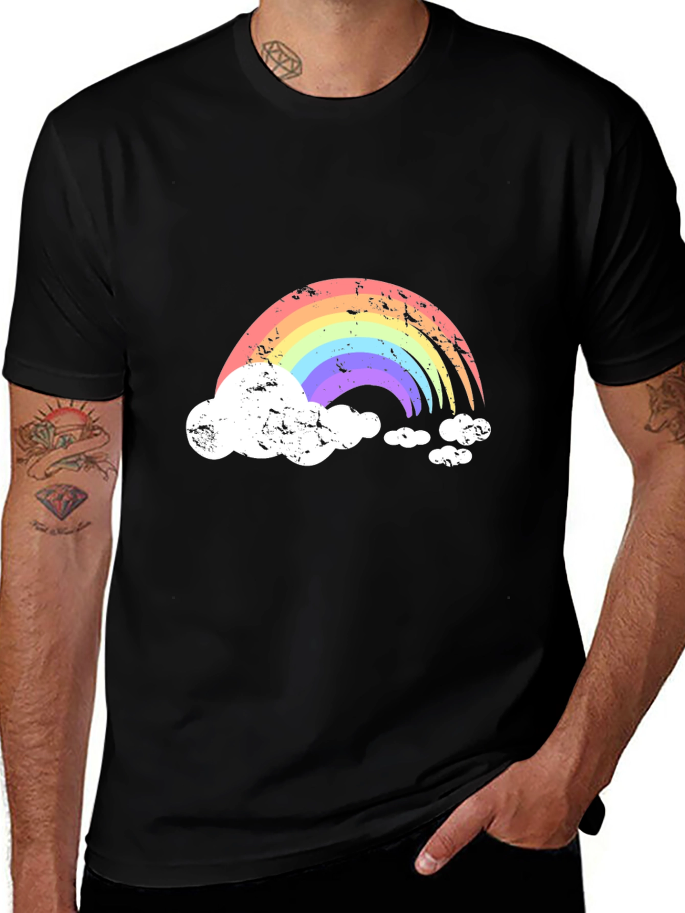 Variant 20 of Rainbow Cloud Graphic Tee - Black