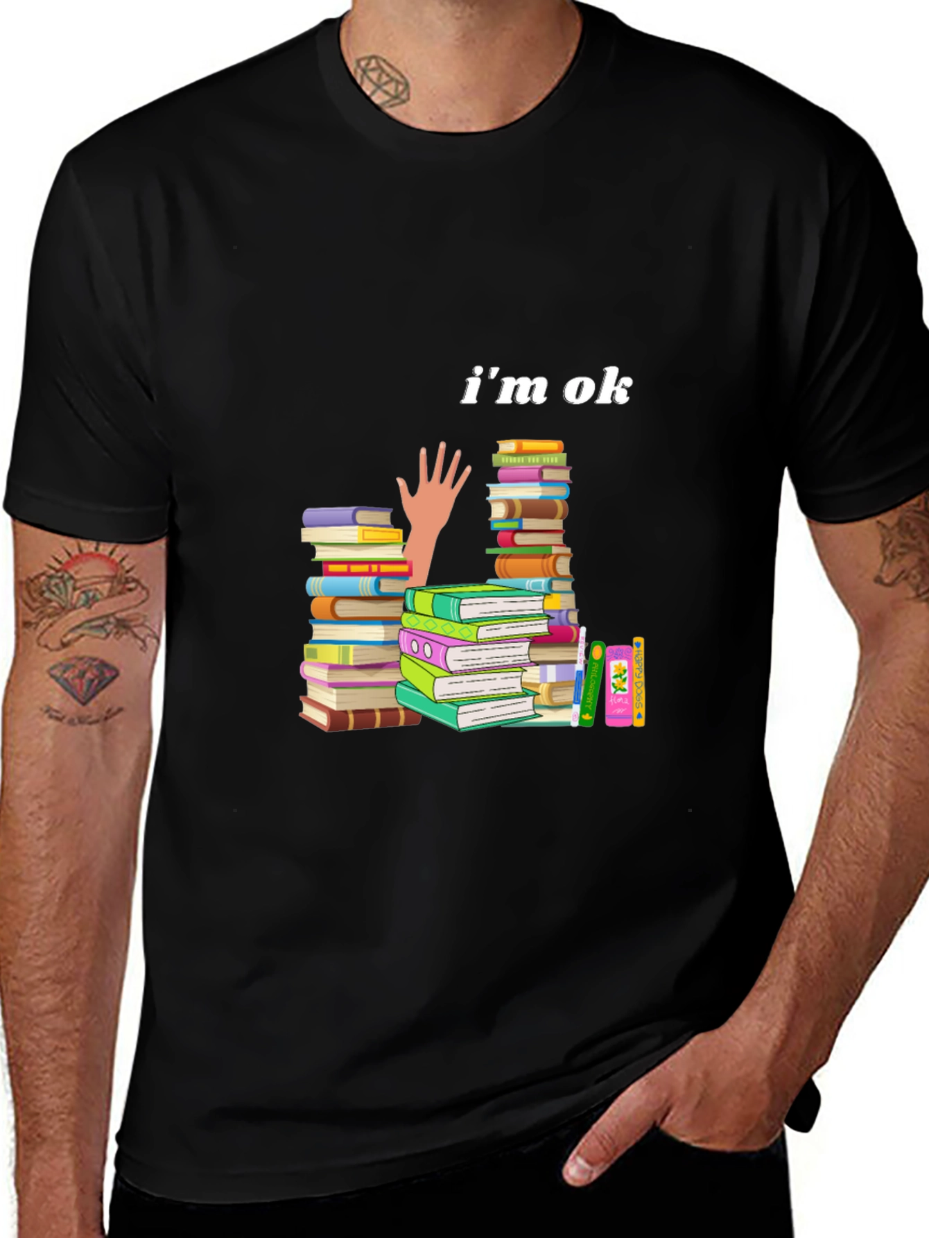Variant 22 of I'm OK Book Stack T-Shirt