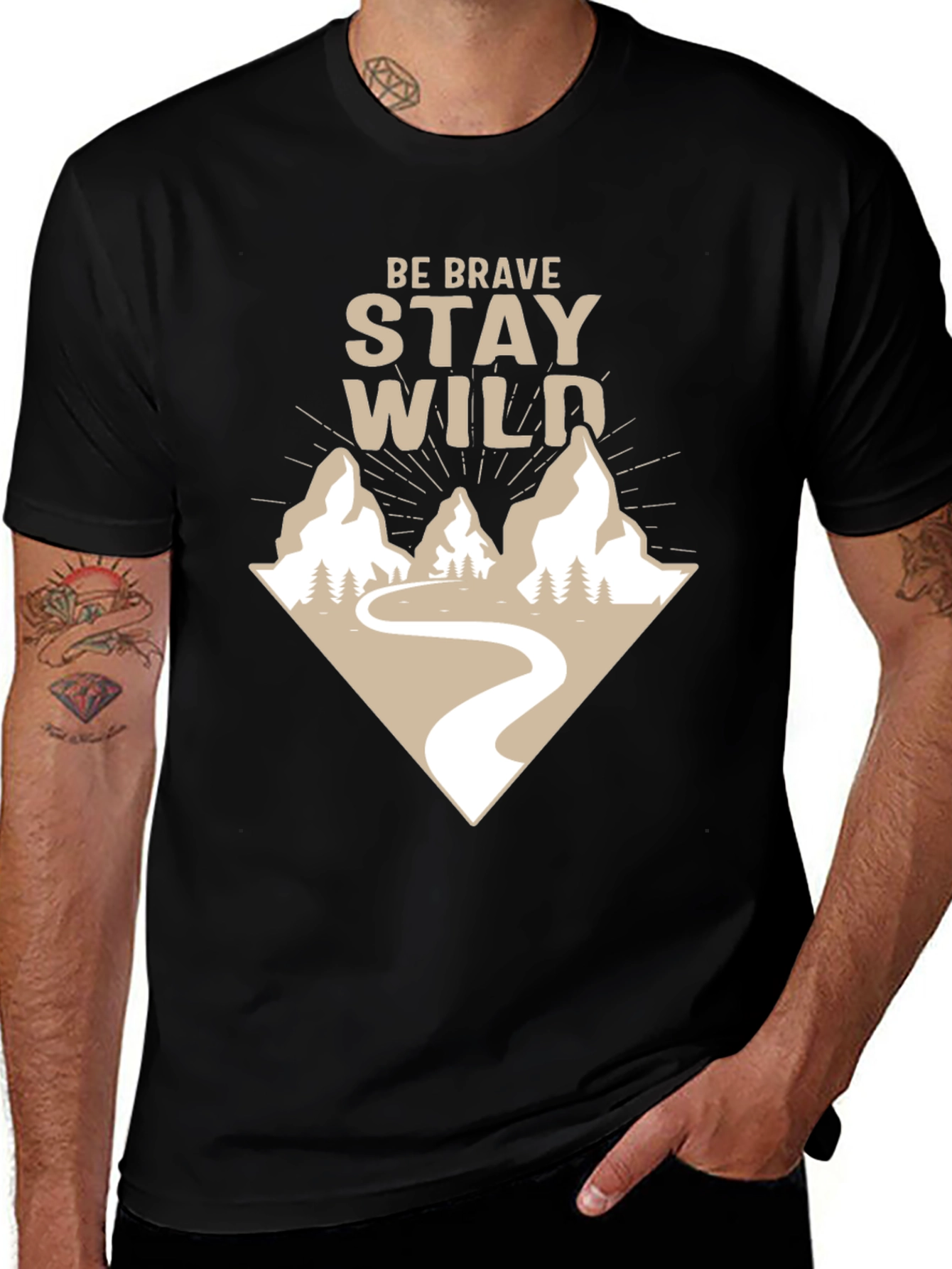 Be Brave Stay Wild Adventure Graphic Tee - Black