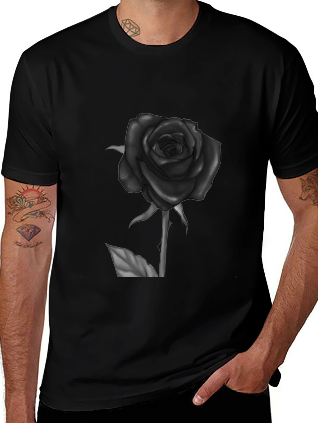 Variant 26 of Black Rose Graphic T-Shirt - Trendy Floral Tee