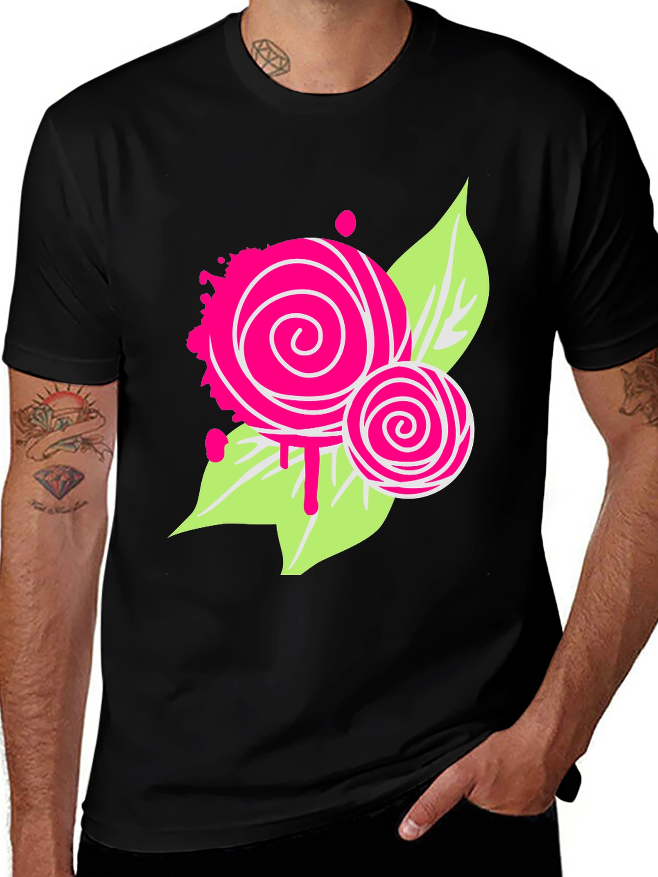 Variant 12 of Black T-Shirt with Retro Lollipop Design
